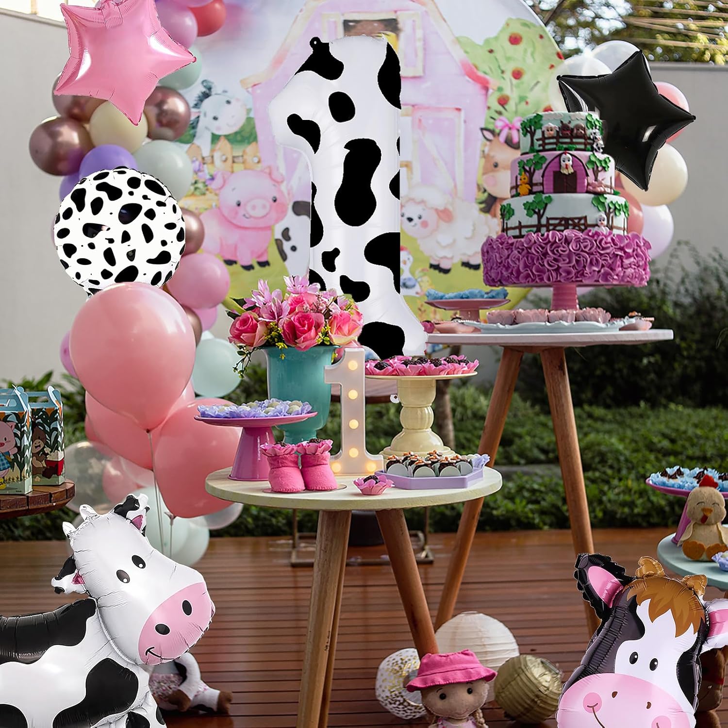 Holy Cow Im One – Decoraciones de cumpleaños de 40 pulgadas, globos de papel de aluminio con el número 1, globos con estampado de vaca, pancarta