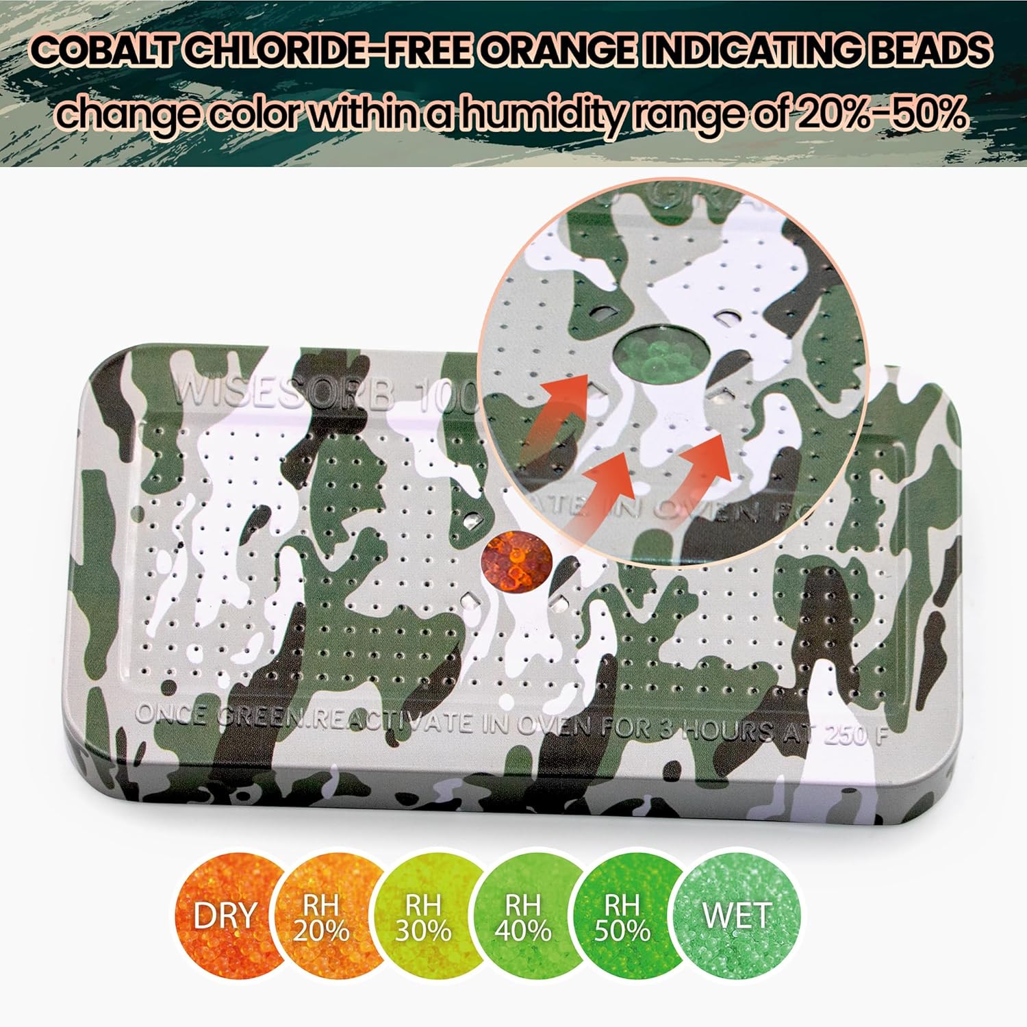 Wisesorb Deshumidificador seguro para pistola de 3.53 onzas, paquete de 20 paquetes de gel de sílice reutilizables con patrón de camuflaje,