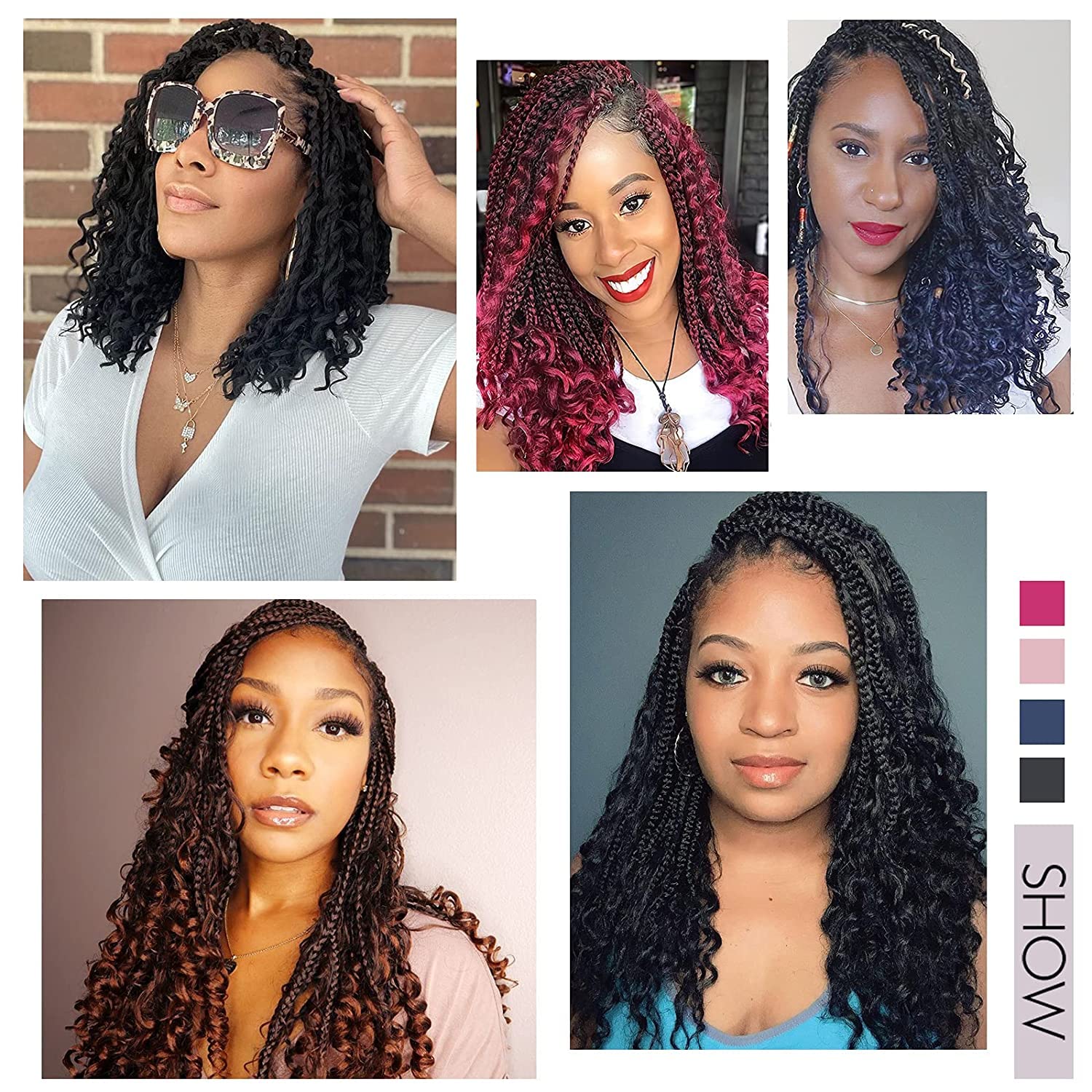 Goddess – Trenzas de ganchillo con extremos rizados, trenzas bohemias de 20 pulgadas, paquete de 8 paquetes de 3 trenzas de ganchillo, extensiones