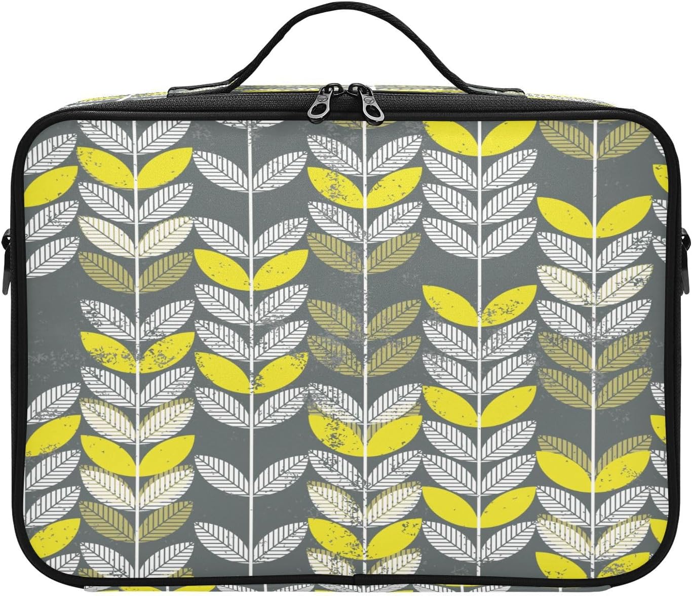 Bolsa de almacenamiento de cosméticos de hojas verdes retro, bolsa de aseo personal con compartimentos, bolsa de maquillaje de gran capacidad,