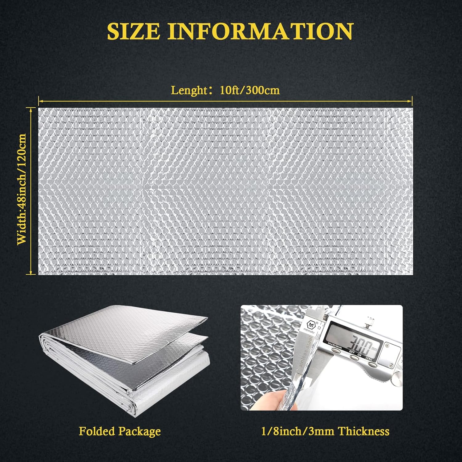fowong Lámina reflectante de doble cara de papel de aluminio con protección contra el calor, 48 pulgadas x 10 pies, tablero aislante de ventana de