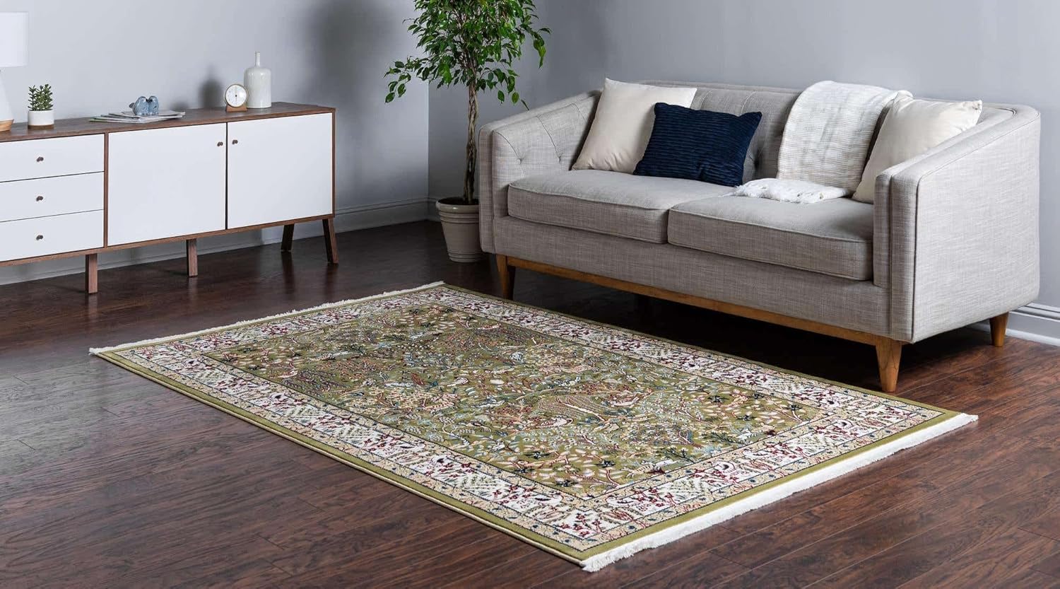 Unique Loom Narenj Collection – Alfombra rectangular de 2 pies 7 pulgadas x 4 pies 1 pulgadas, color verde y marfil