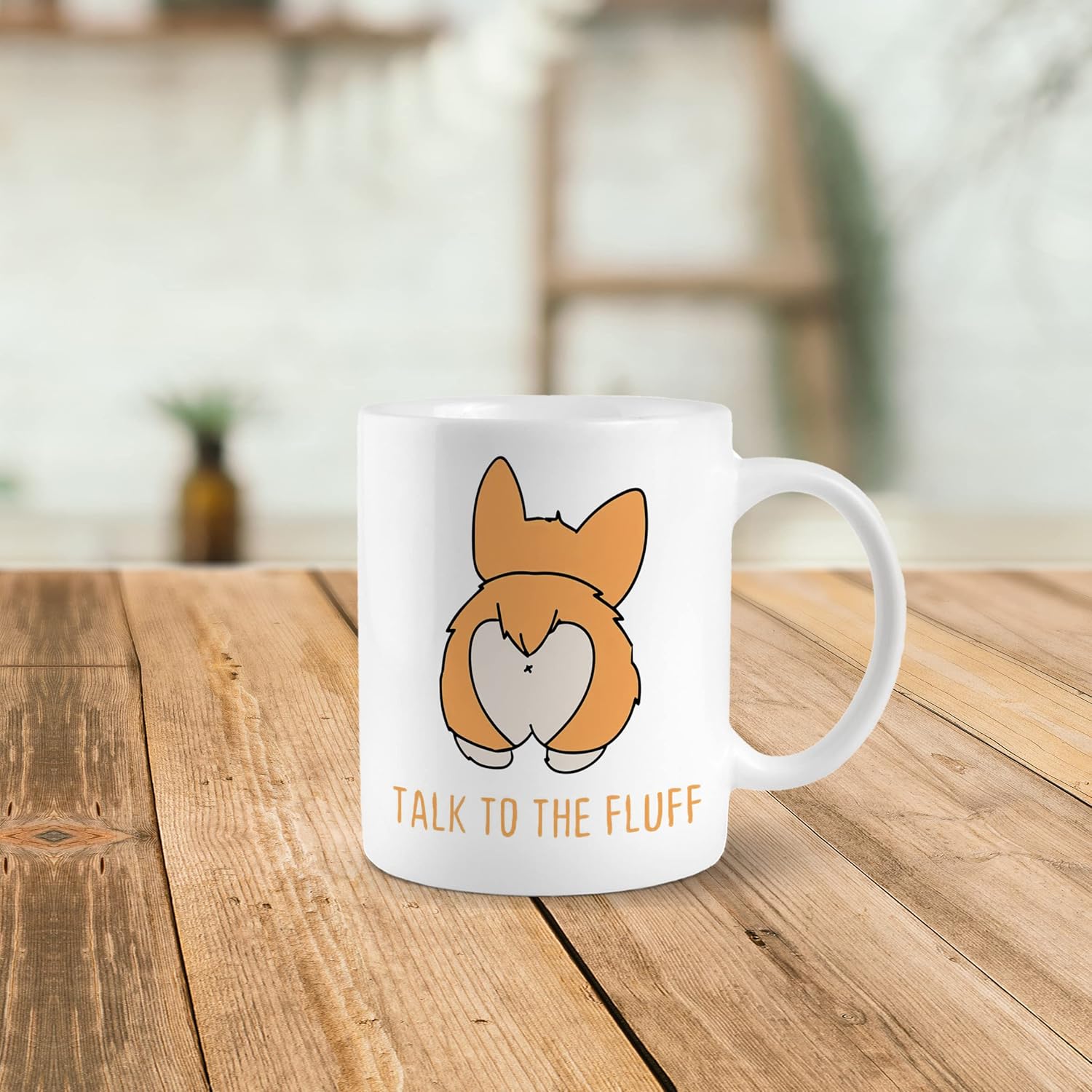 PUHEI Talk To The Fluff – Taza de cerámica divertida de Corgi de 11 onzas, bonita taza de té de café con corazón de Corgi a tope de Corgi,