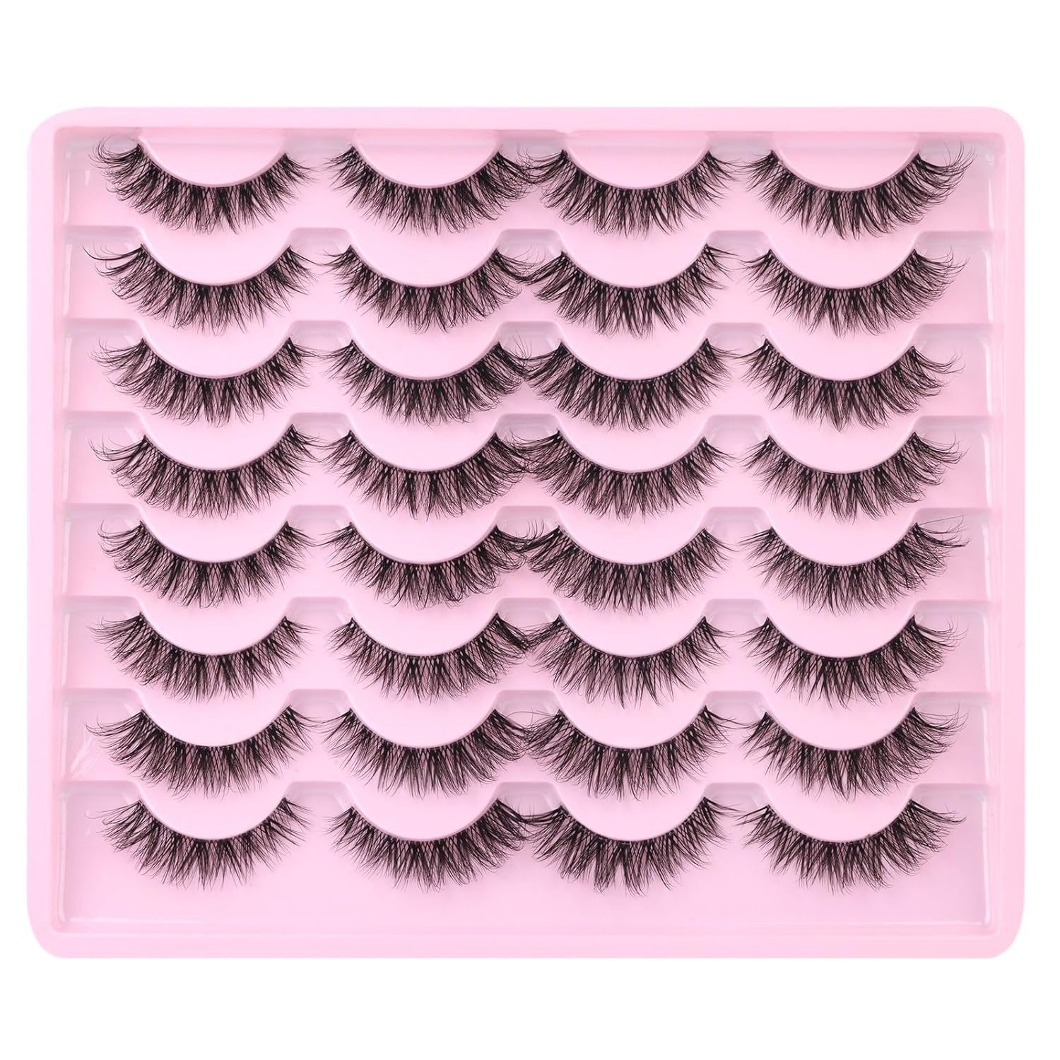 Pestañas de ojo de gato, pestañas postizas de banda transparente, pestañas postizas esponjosas de aspecto natural, 16 pares de pestañas de visón
