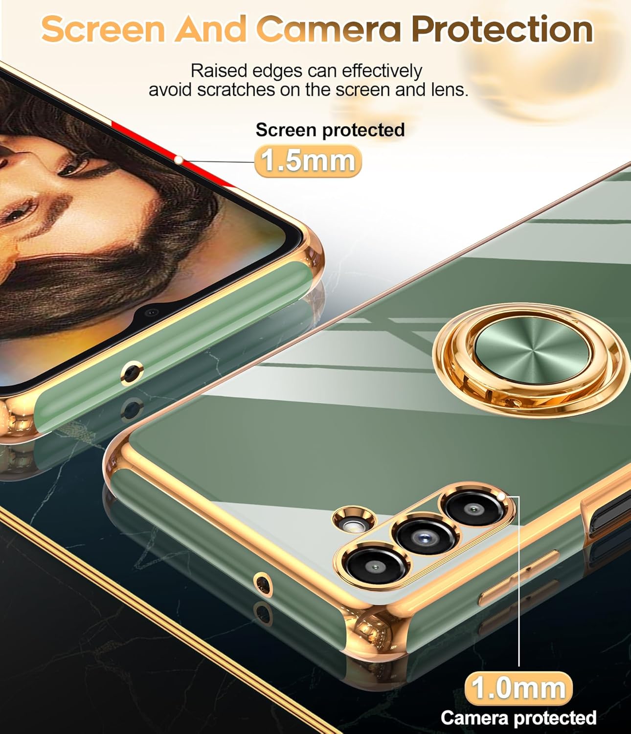 LeYi Funda para Samsung Galaxy A13 5G con protector de pantalla de vidrio templado (paquete de 2) Soporte de anillo giratorio de 360, soporte