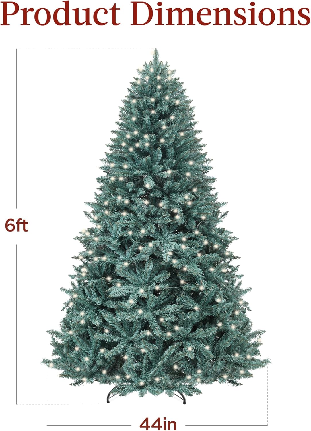 Best Choice Products Árbol de Navidad de abeto azul preiluminado de 6 pies, decoración artificial con bisagras completas, decoración navideña con