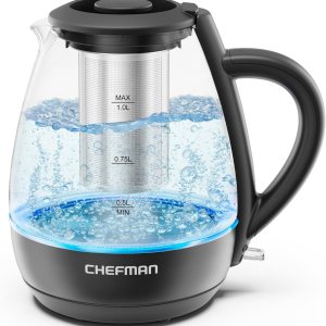 Chefman Hervidor eléctrico con infusor de té, 1 litro, 1500 W, tapa extraíble para una fácil limpieza, protección contra hervido y seco, filtro de Chefman Hervidor eléctrico con infusor de té, 1 litro, 1500 W, tapa extraíble para una fácil limpieza, protección contra hervido y seco, filtro de