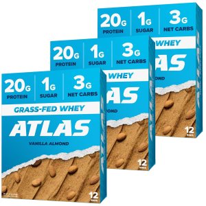Atlas Protein Bar, 0.71 onzas de proteína, 0.04 oz de azúcar, ingredientes limpios, sin gluten (vainilla y almendra, 12 unidades (paquete de 3)) Atlas Protein Bar, 0.71 onzas de proteína, 0.04 oz de azúcar, ingredientes limpios, sin gluten (vainilla y almendra, 12 unidades (paquete de 3))