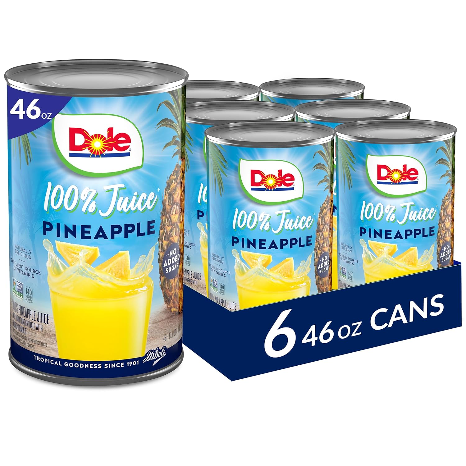 Dole – 100% jugo, piña, latas de 46 onzas (paquete de 6)