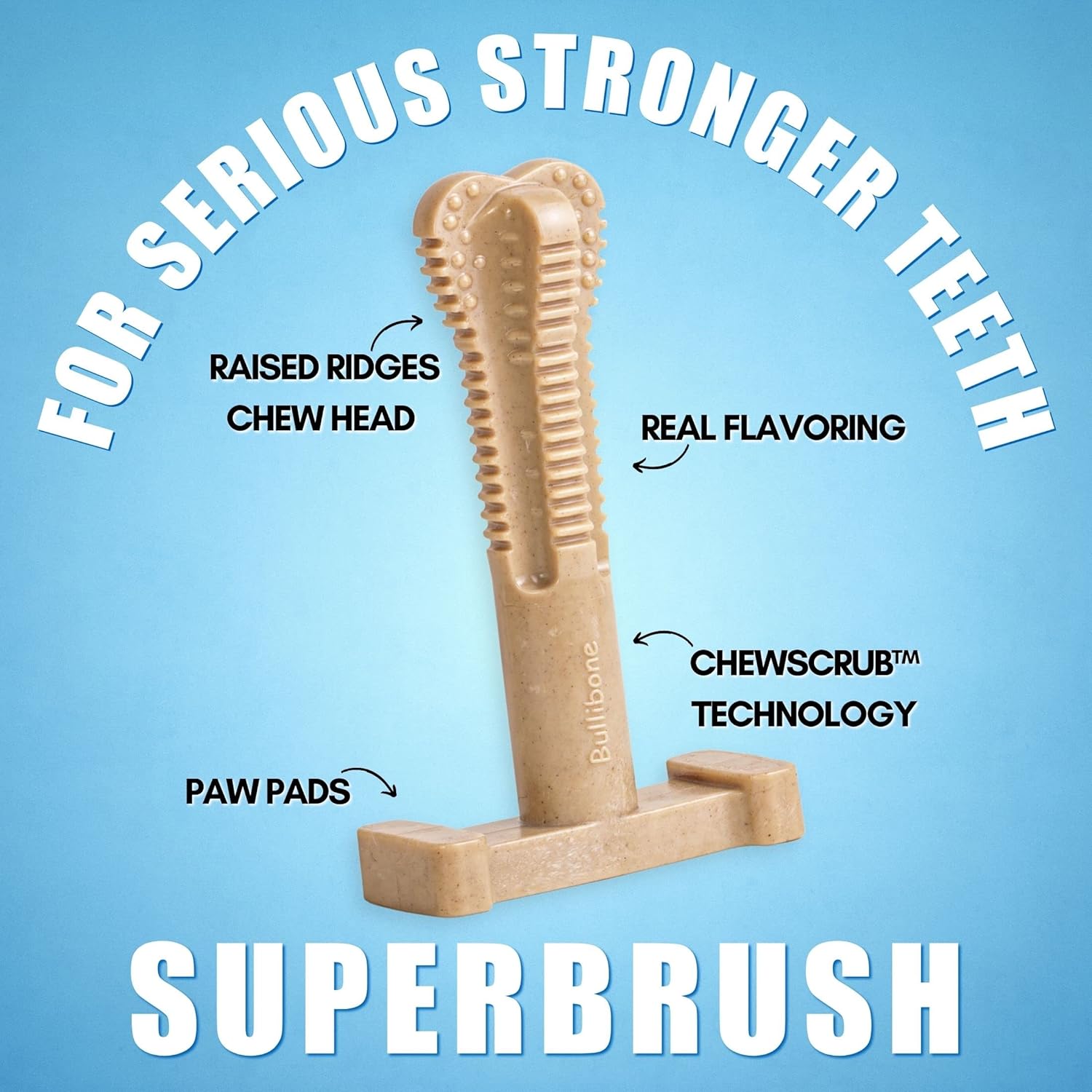Bullibone SuperBrush cepillo de dientes para limpieza de dientes de perro, juguete masticable de nailon de larga duración para cuidado bucal y salud