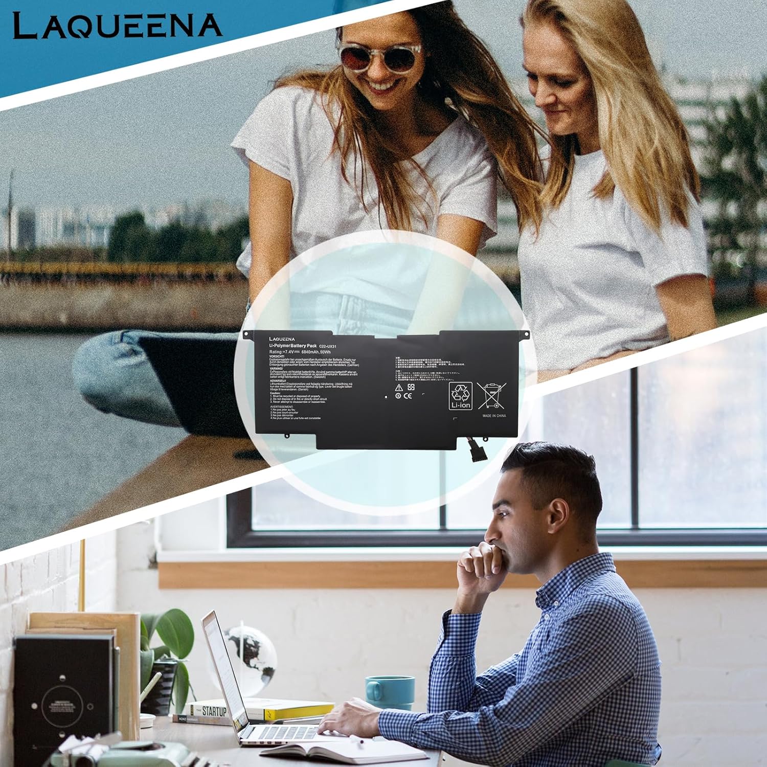 LAQUEENA C22-UX31 – Batería para portátil compatible con Asus (Zenbook) UX31A UX31E UX31 UX31A-R4004H UX31E-DH72 UX31KI3517A Ultrabook Series