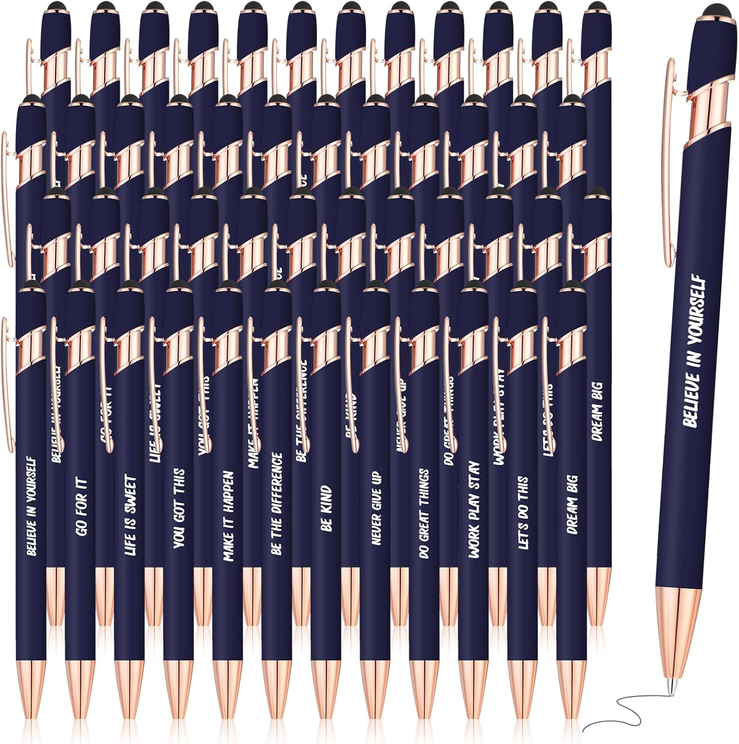 Yeaqee 48 bolígrafos inspiradores, bolígrafos motivacionales, tinta negra, con citas retráctiles, con punta de lápiz capacitivo, bolígrafos con