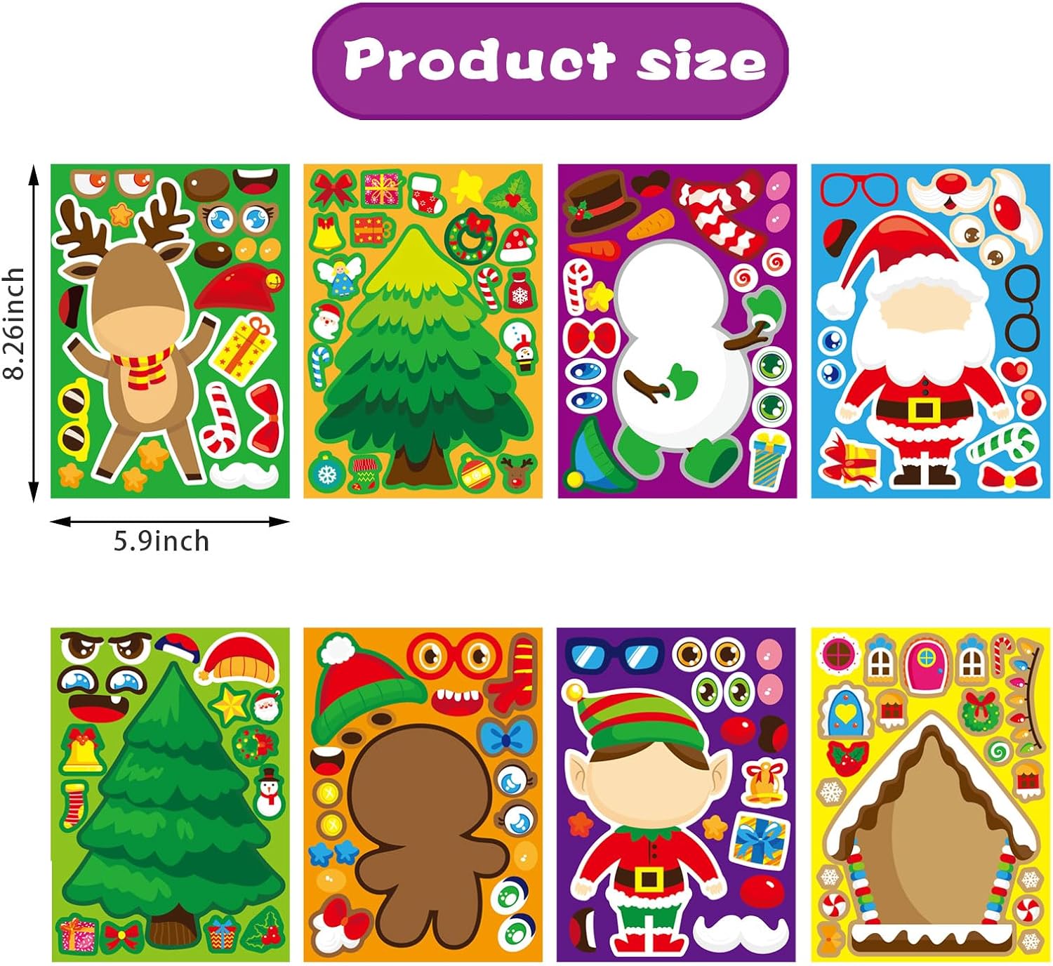 24 hojas de calcomanías de Navidad, haz tus propios personajes de Navidad para niños, manualidades de Navidad, actividades, calcomanías para niños y