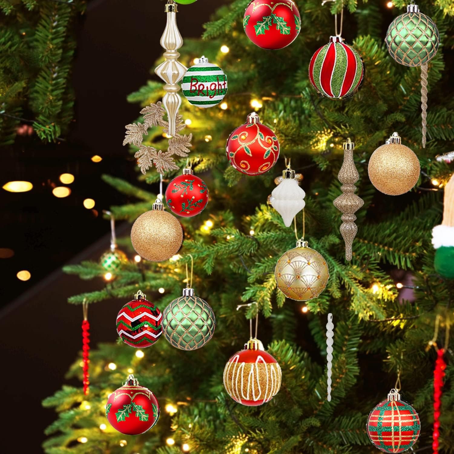 Juego de 30 bolas de Navidad para decoración de árbol de Navidad, 2.4 in, inastillables, adornos para árbol de Navidad, corona de Navidad y