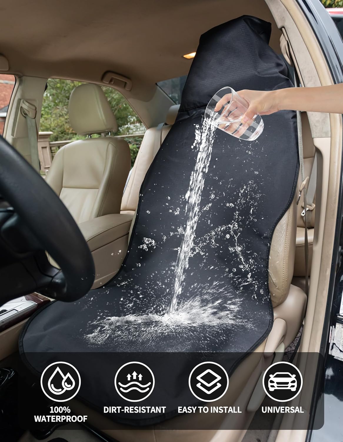 Funda impermeable para asiento de automóvil, ajuste universal, fundas de asiento delantero, parte inferior antideslizante, a prueba de sudor y fácil