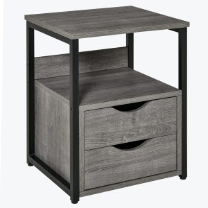 HOMCOM Mesa auxiliar industrial con 2 cajones, mesa auxiliar pequeña con estante de almacenamiento, mesa de sofá decorativa con mango de ranura y HOMCOM Mesa auxiliar industrial con 2 cajones, mesa auxiliar pequeña con estante de almacenamiento, mesa de sofá decorativa con mango de ranura y