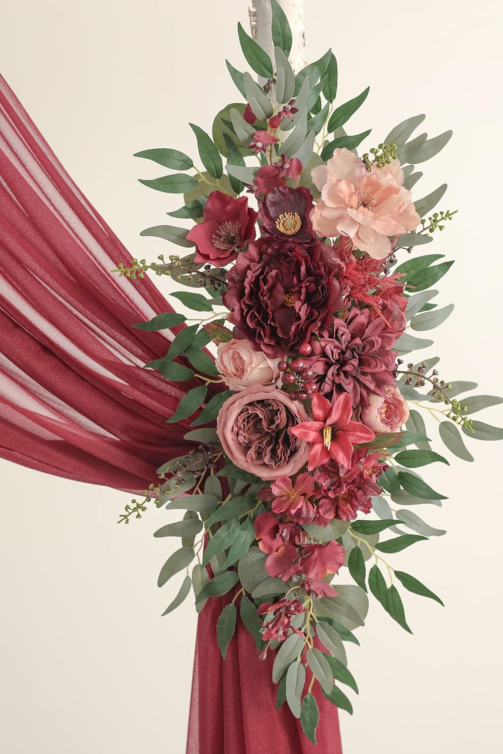 Serra Flora Juego de guirnalda de flores para arco de boda con cortinas (paquete de 4)  2 arreglos florales artificiales con 2 cortinas para
