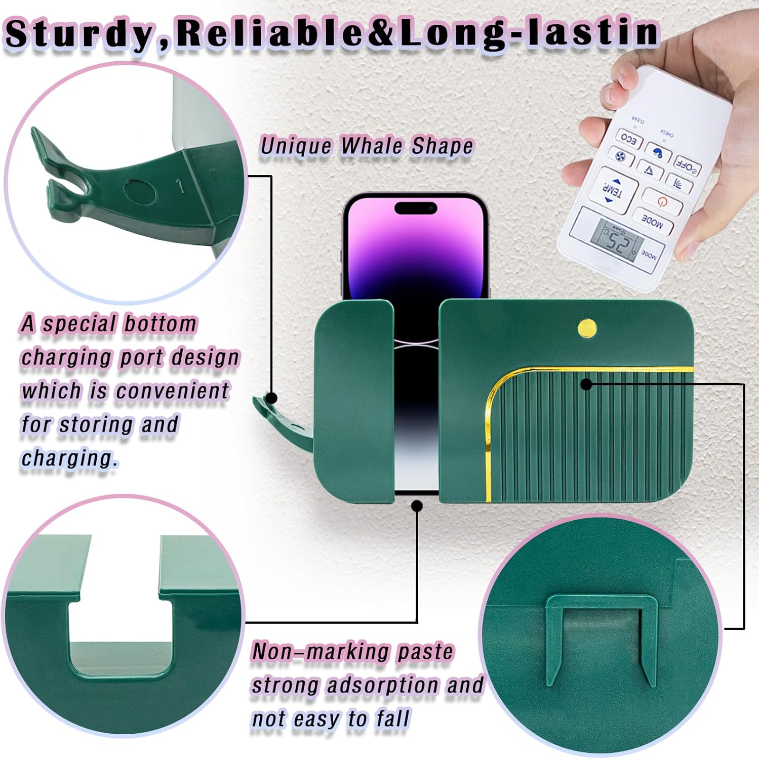 Soporte de pared para teléfono, soporte adhesivo para control remoto, soporte de carga de teléfono montado en la pared, soporte remoto para mesita
