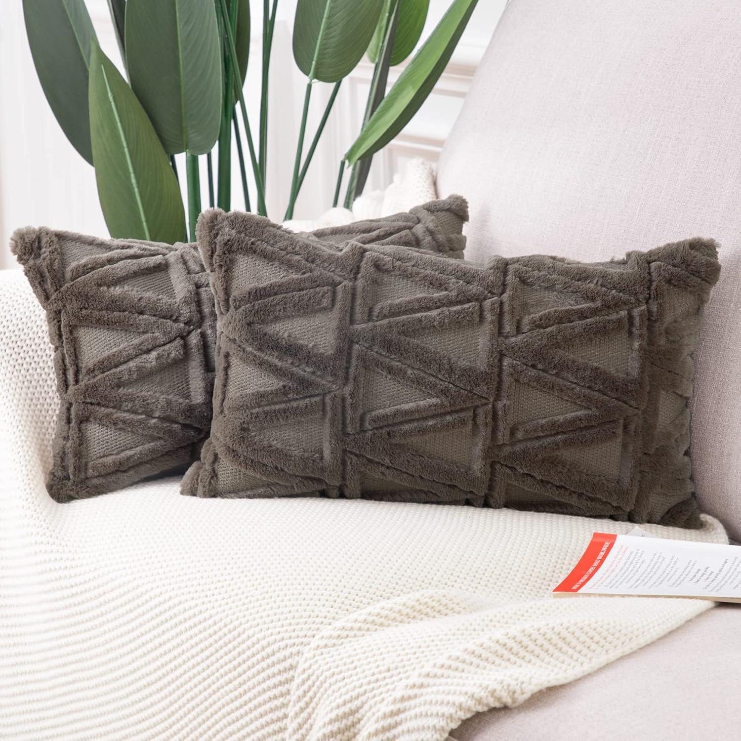 Madizz – Juego de 2 fundas decorativas para cojines para sofá o dormitorio, suaves, afelpadas, de lana corta aterciopelada fundas decorativas para