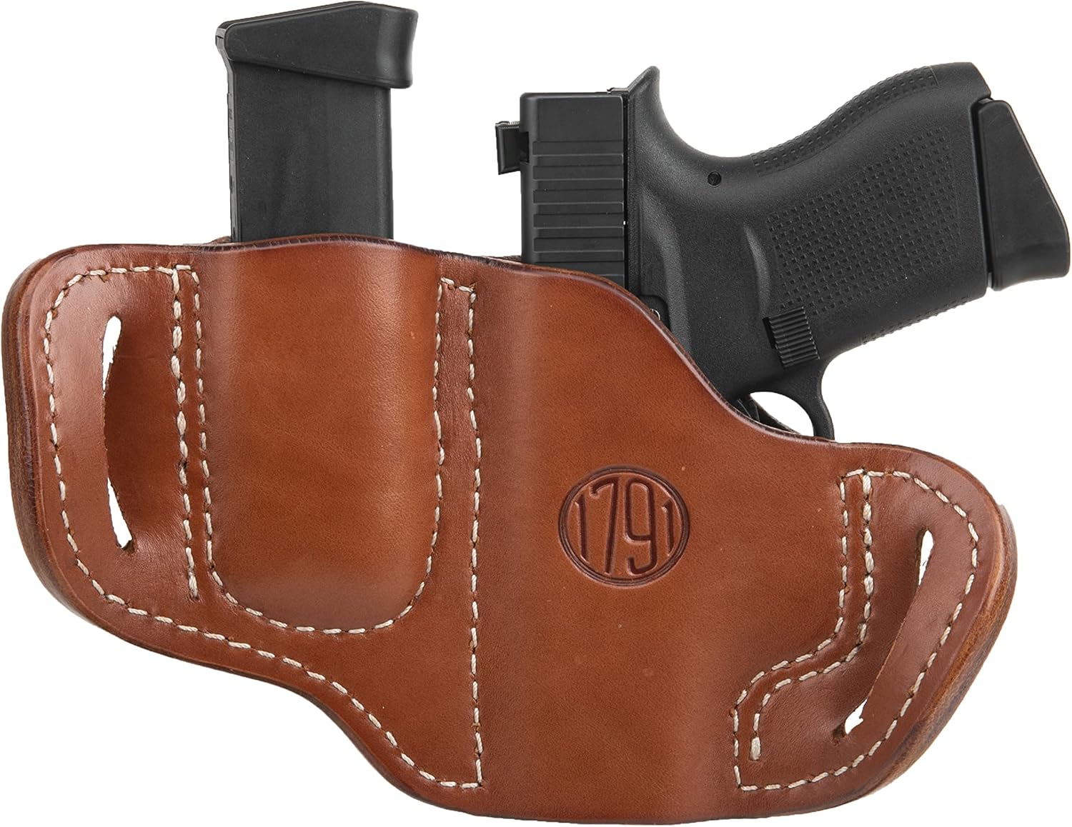 1791 Gunleather Funda G43, pistola de cuero OWB y funda Mag para cinturones. Compatible con Glock 43, Ruger LC9, SR22, Kimber Micro, Hellcat OSP y