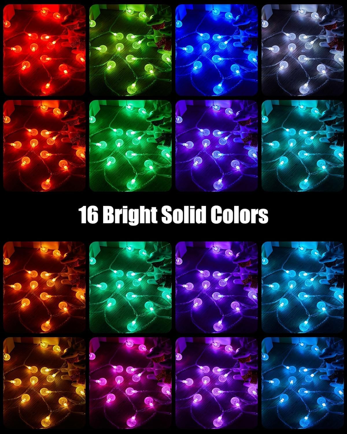 Tira de luces de globo de cristal, 33 pies, 100 luces LED USB cambian de color con control remoto y temporizador, resistente al agua para