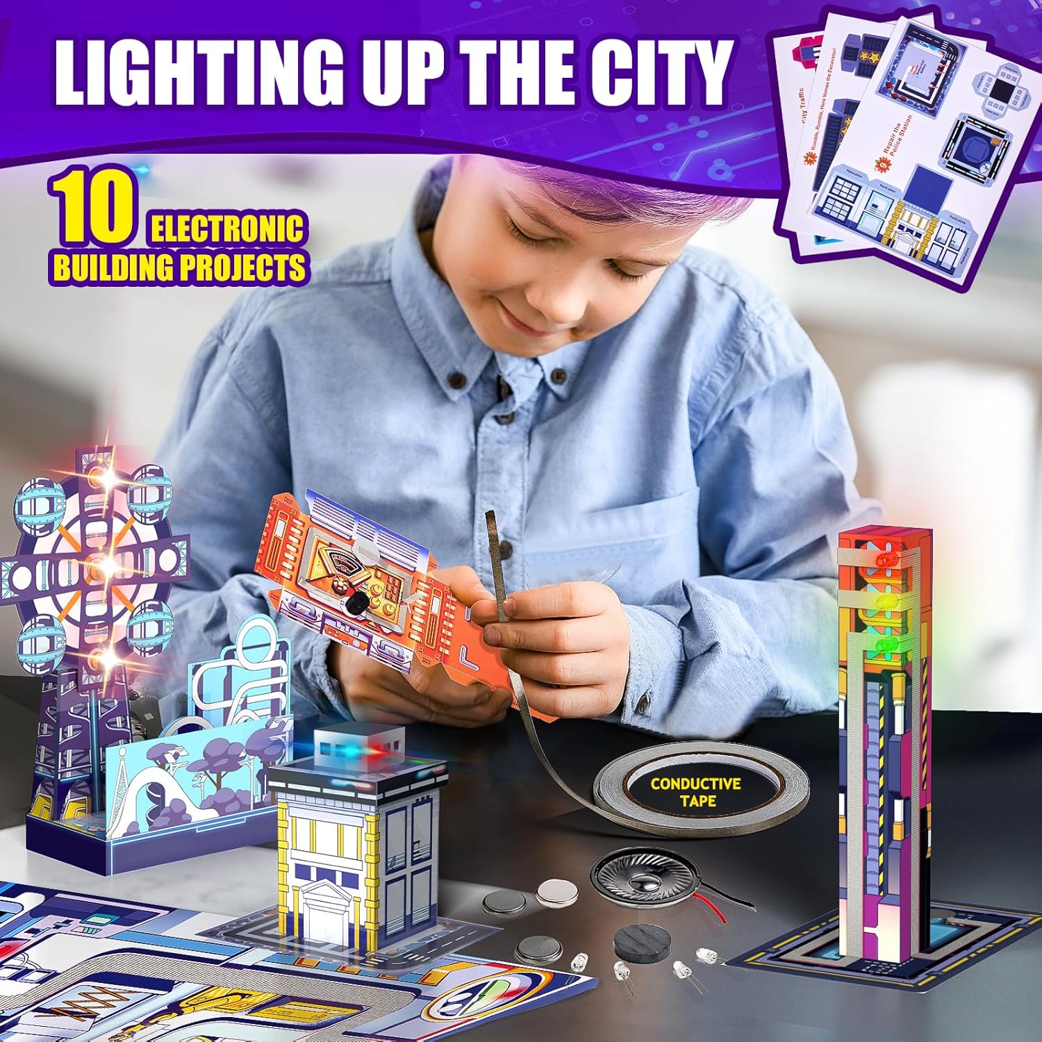 Japace Kits de ciencia de electricidad para niños de 8 a 10 a 12 a 14 años, 10 proyectos STEM, actividades de circuitos eléctricos, experimentos de