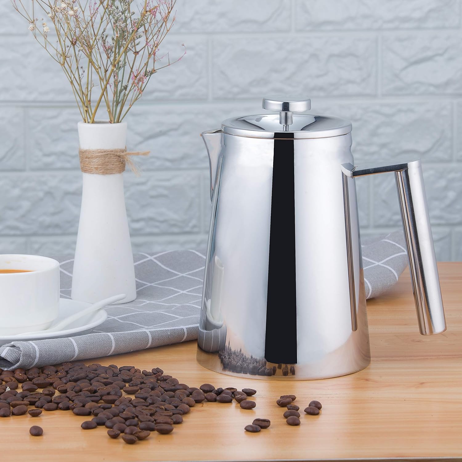 Meelio Cafetera pequeña de prensa francesa, prensa francesa con aislamiento de doble pared, acero inoxidable, incluye 4 fliters adicionales (27.1 fl