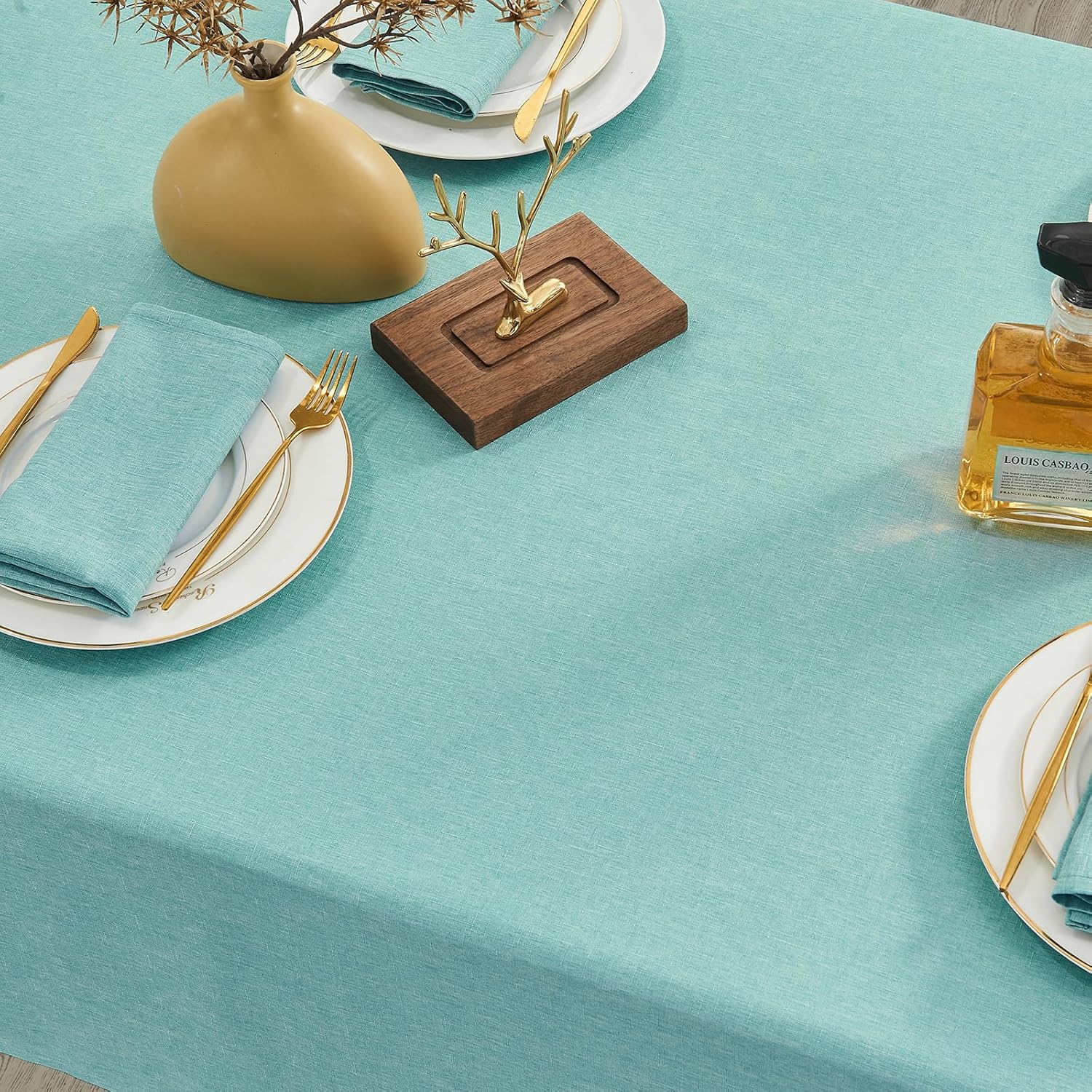 Mantel rectangular, impermeable y resistente a las manchas, estilo de lino estilo granja, lavable de imitación decorativa de tela para cocina o uso
