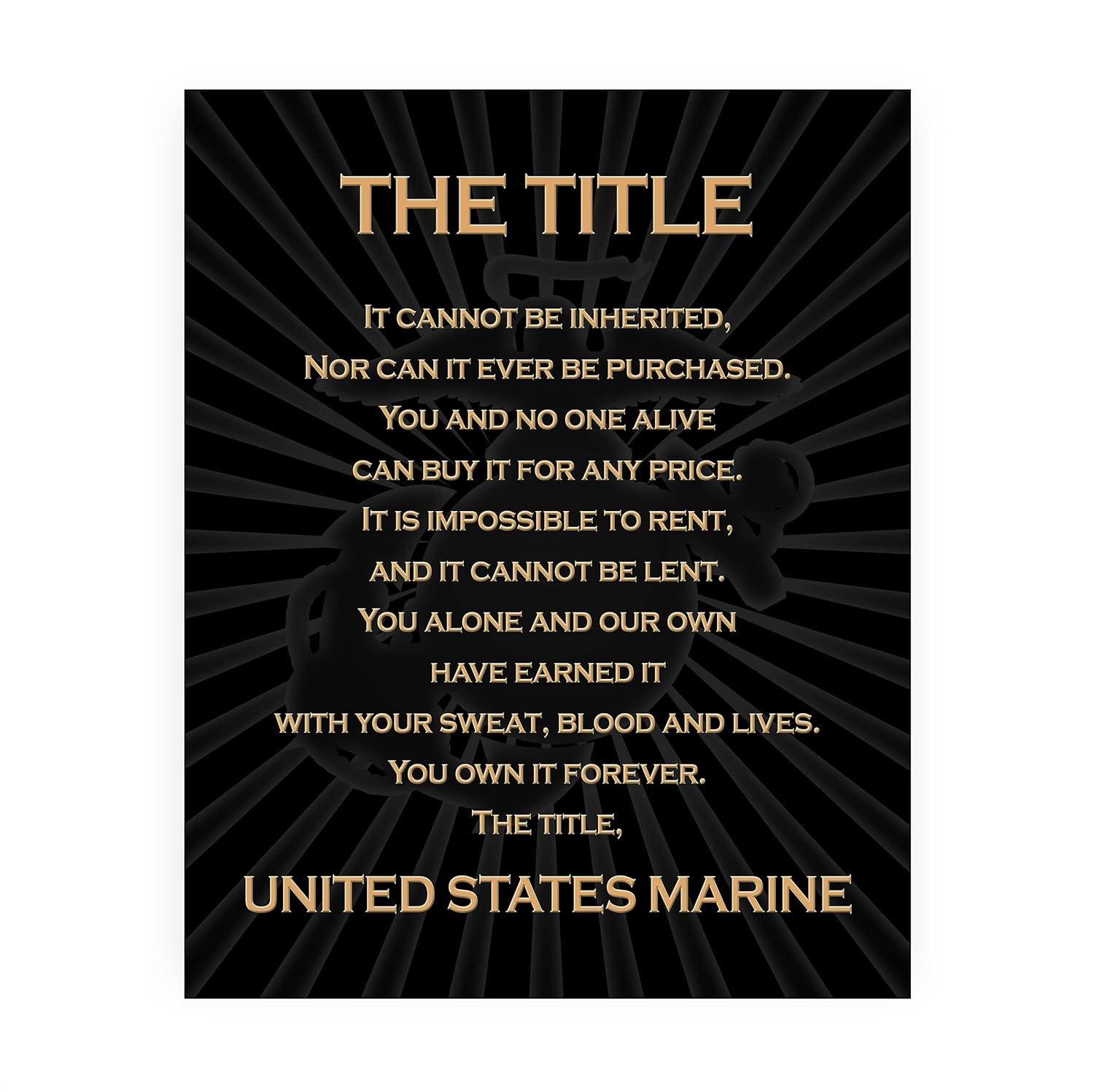 The Title – United States Marine Patriotic US Marine Corps Wall Art Poster, This Military Wall Decor Is An Ideal Wall Art For Marines and Veterans
