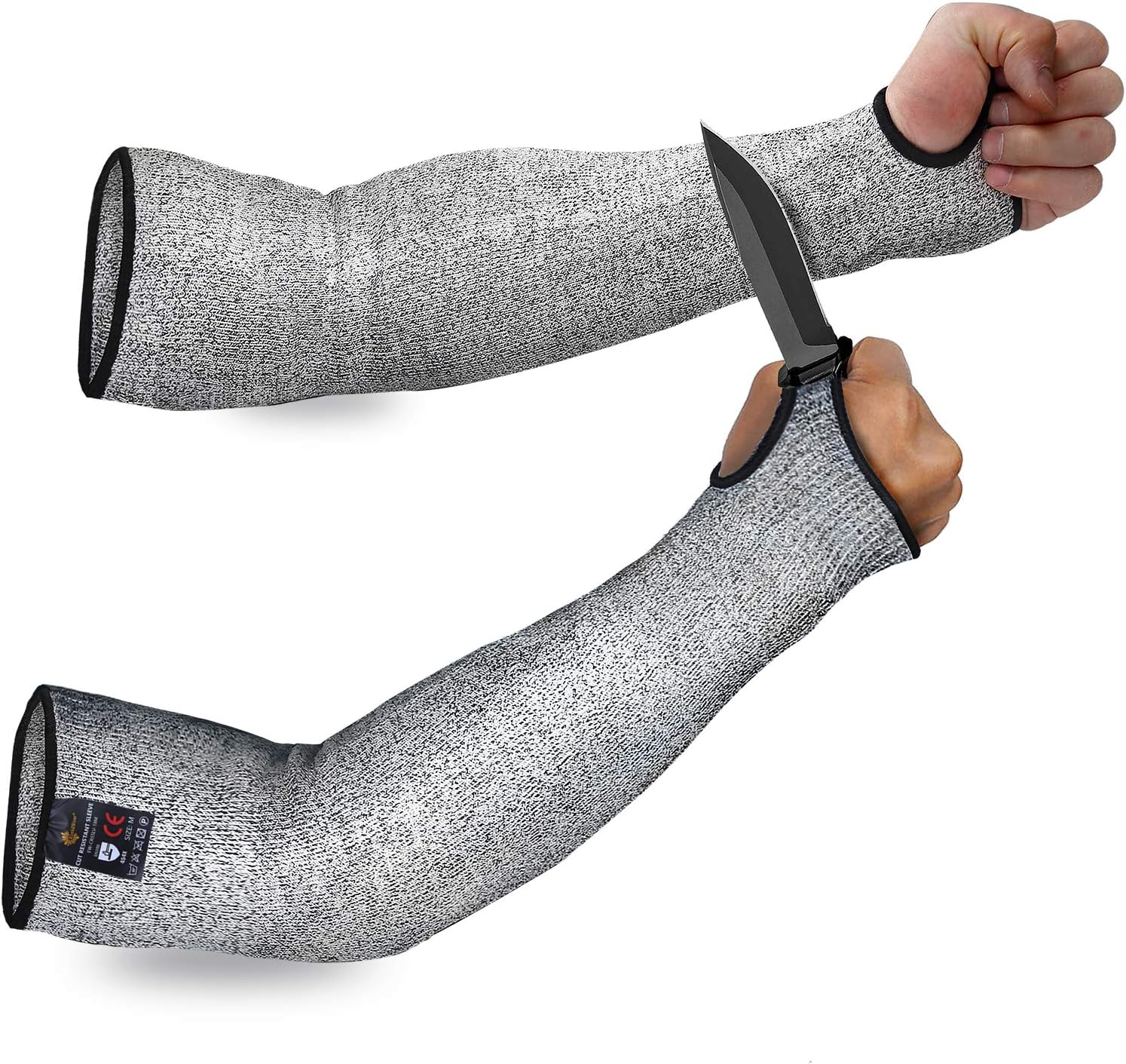 Evridwear – 1 par de mangas resistentes a cortes para protección de brazos en el trabajo, EN388 Nivel 5, contra perforaciones, con o sin orificio