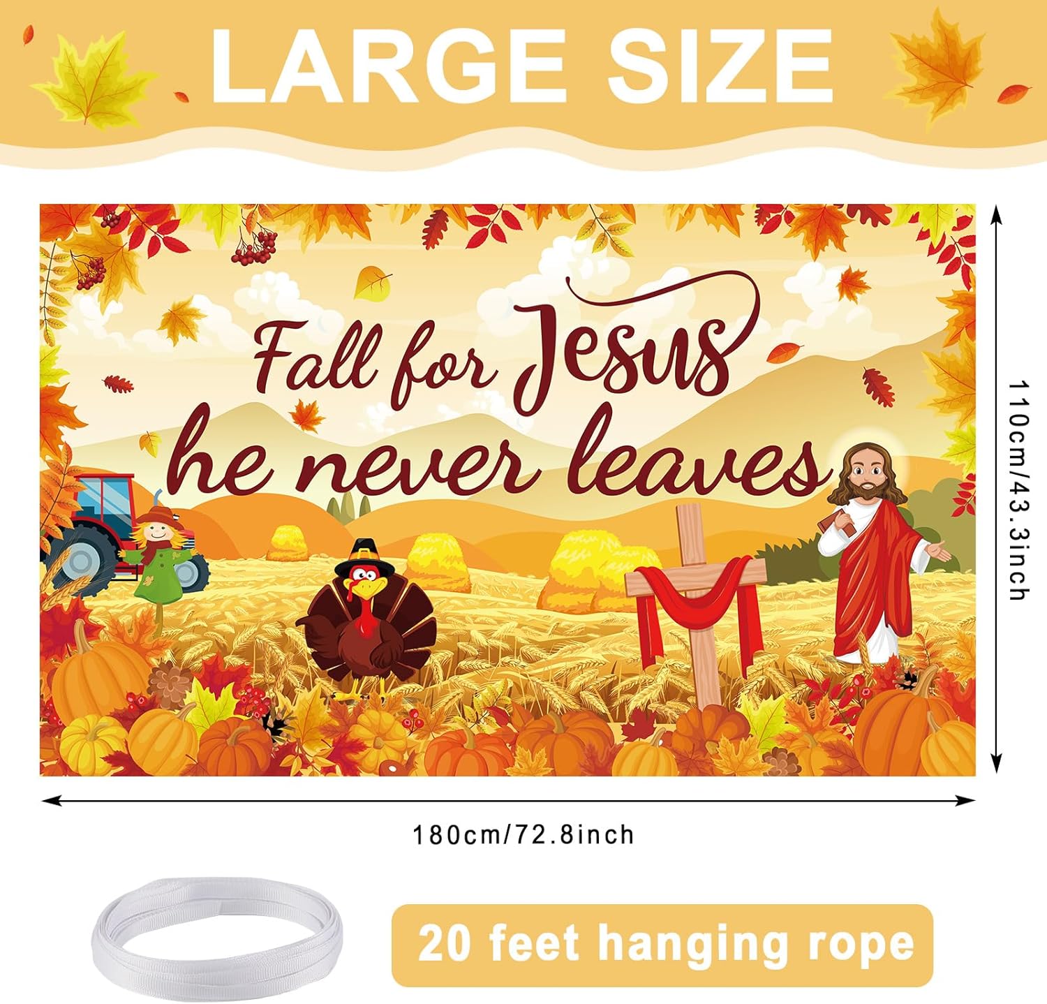 Cartel grande de otoño para Jesús, decoración de otoño para Jesús, telón de fondo de calabaza hoja de arce, decoración de fiesta de Acción de
