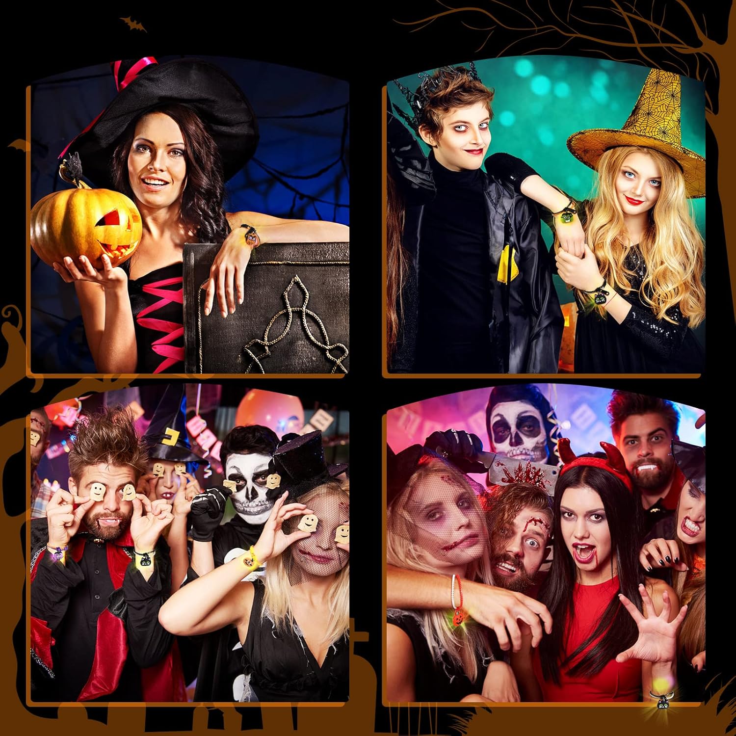Capoda Juego de pulseras de Halloween para fiestas de Halloween, pulseras de truco o trato para niños y niñas, rellenos de bolsas de golosinas de