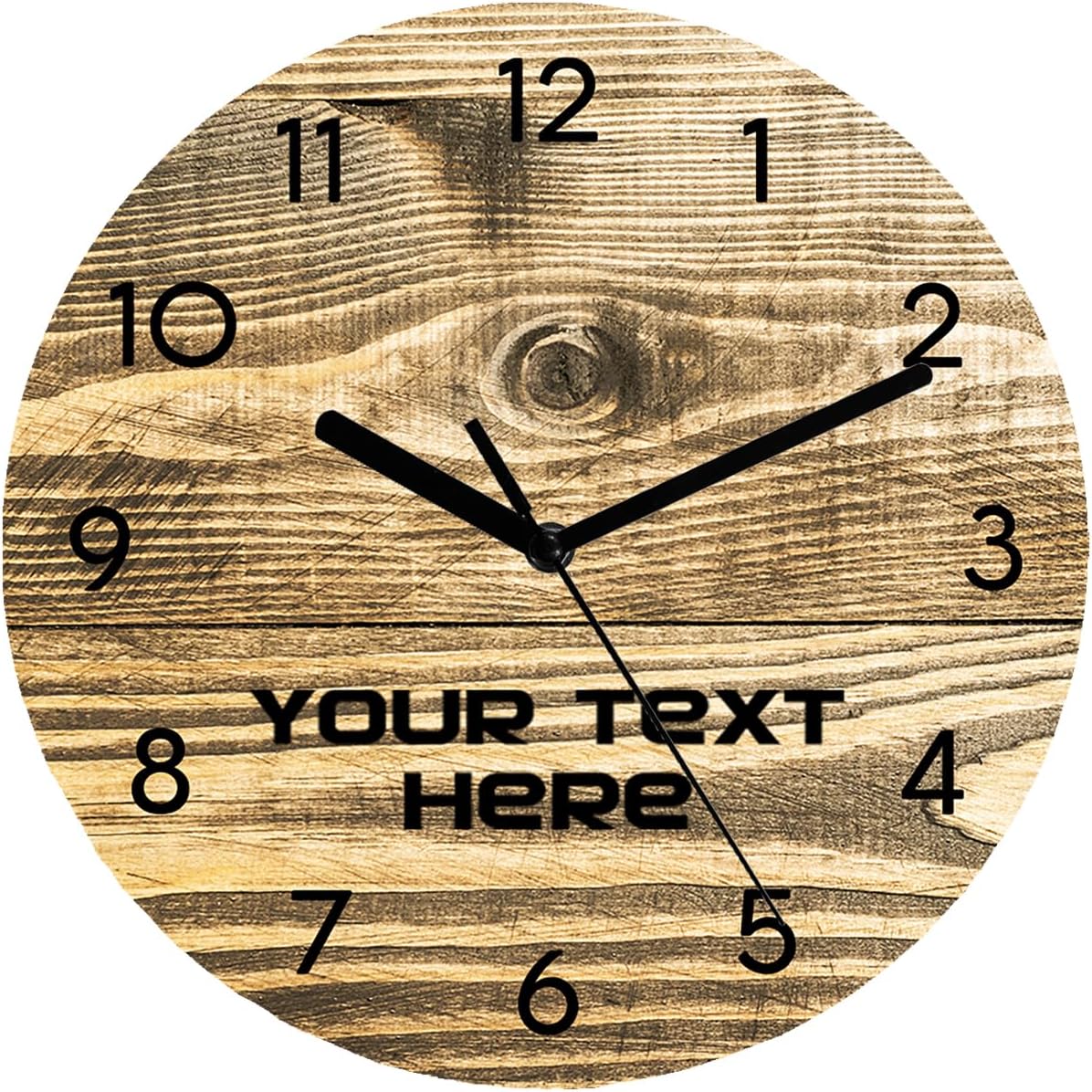 Reloj de pared redondo de madera simple de madera, reloj de pared personalizado, analógico, rústico, funciona con pilas, silencioso, sin tictac,
