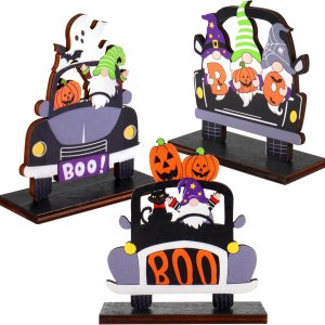 Letrero de mesa de madera de Halloween, centros de mesa de Halloween, calabaza, fantasma, murciélago, madera, decoración de coche, 3 piezas Letrero de mesa de madera de Halloween, centros de mesa de Halloween, calabaza, fantasma, murciélago, madera, decoración de coche, 3 piezas