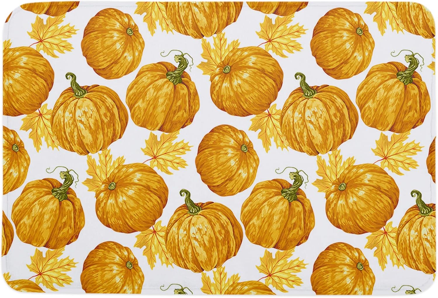 Thanksgiving Sponge Beth Mat, Indoor Bathroom Mat Absorb Water, Non Slip Washable Mud Dirt per Mats Rugs for Entrance, Orange Pumpkins Fall Maple