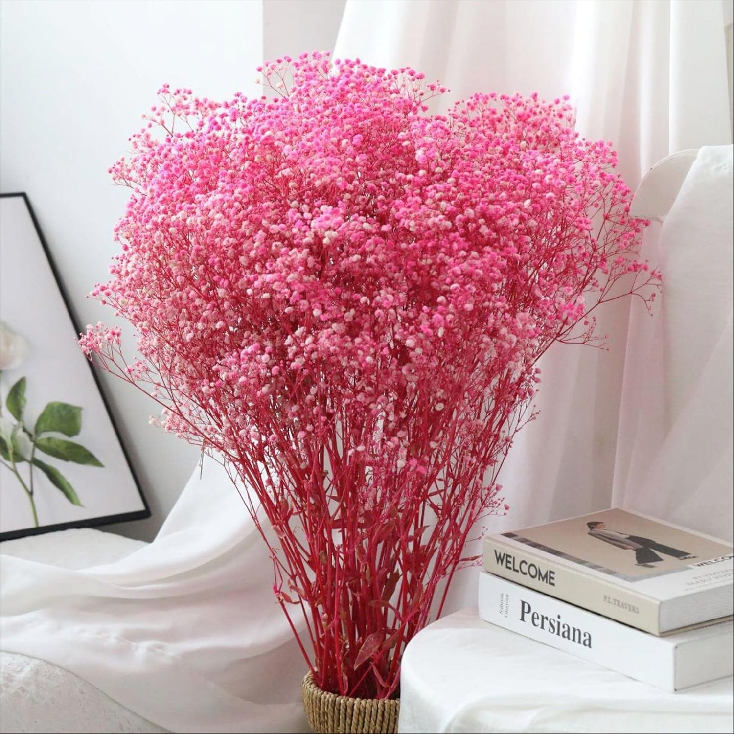Ramo de flores secas de aliento de bebé, 17 pulgadas, más de 2500 flores secas de color rosa marfil, ramas de gypsophila naturales para bodas,