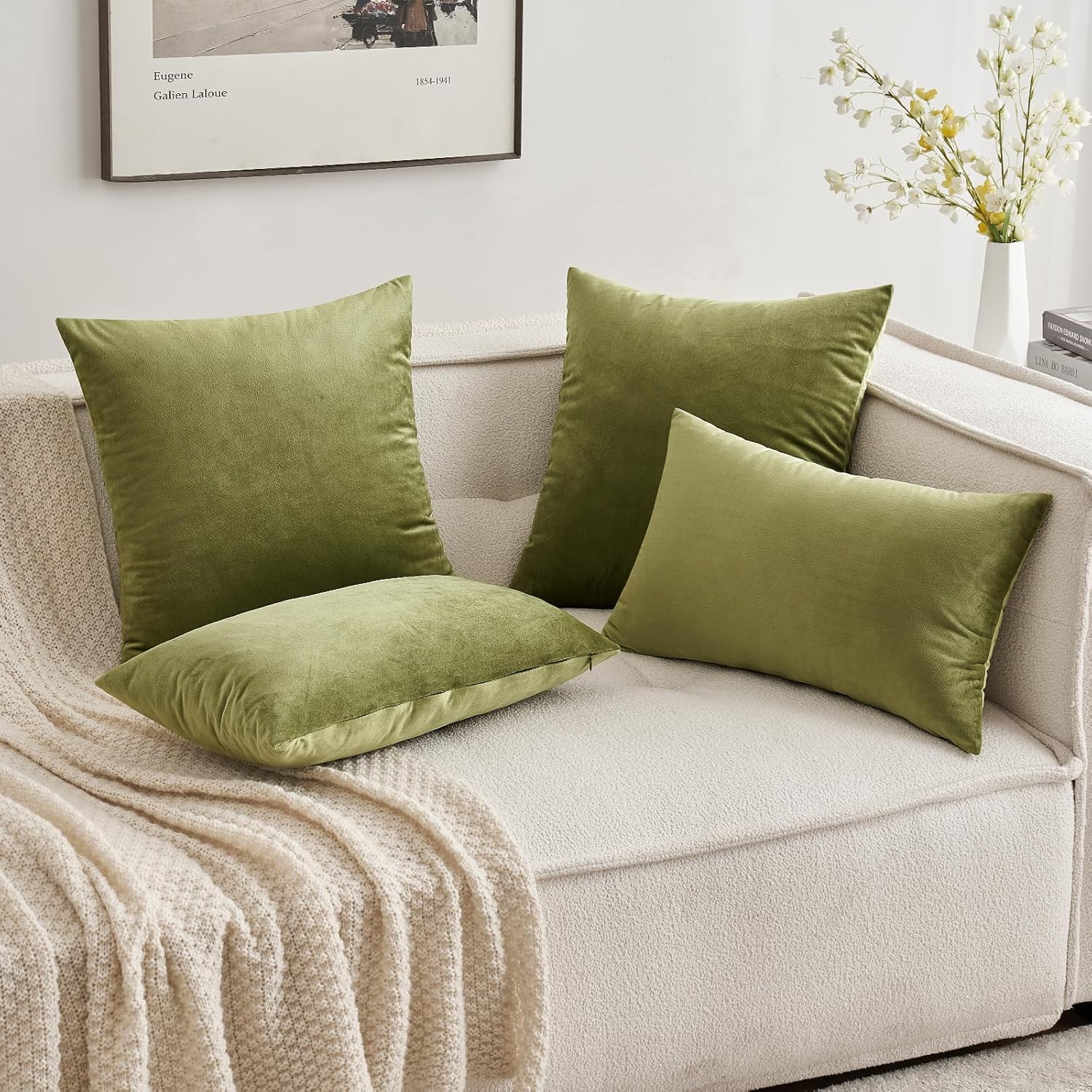 MIULEE Paquete de 2 fundas de almohada de terciopelo salvia de 20 x 20 pulgadas, juego de fundas de cojín cuadradas decorativas suaves para sofá de