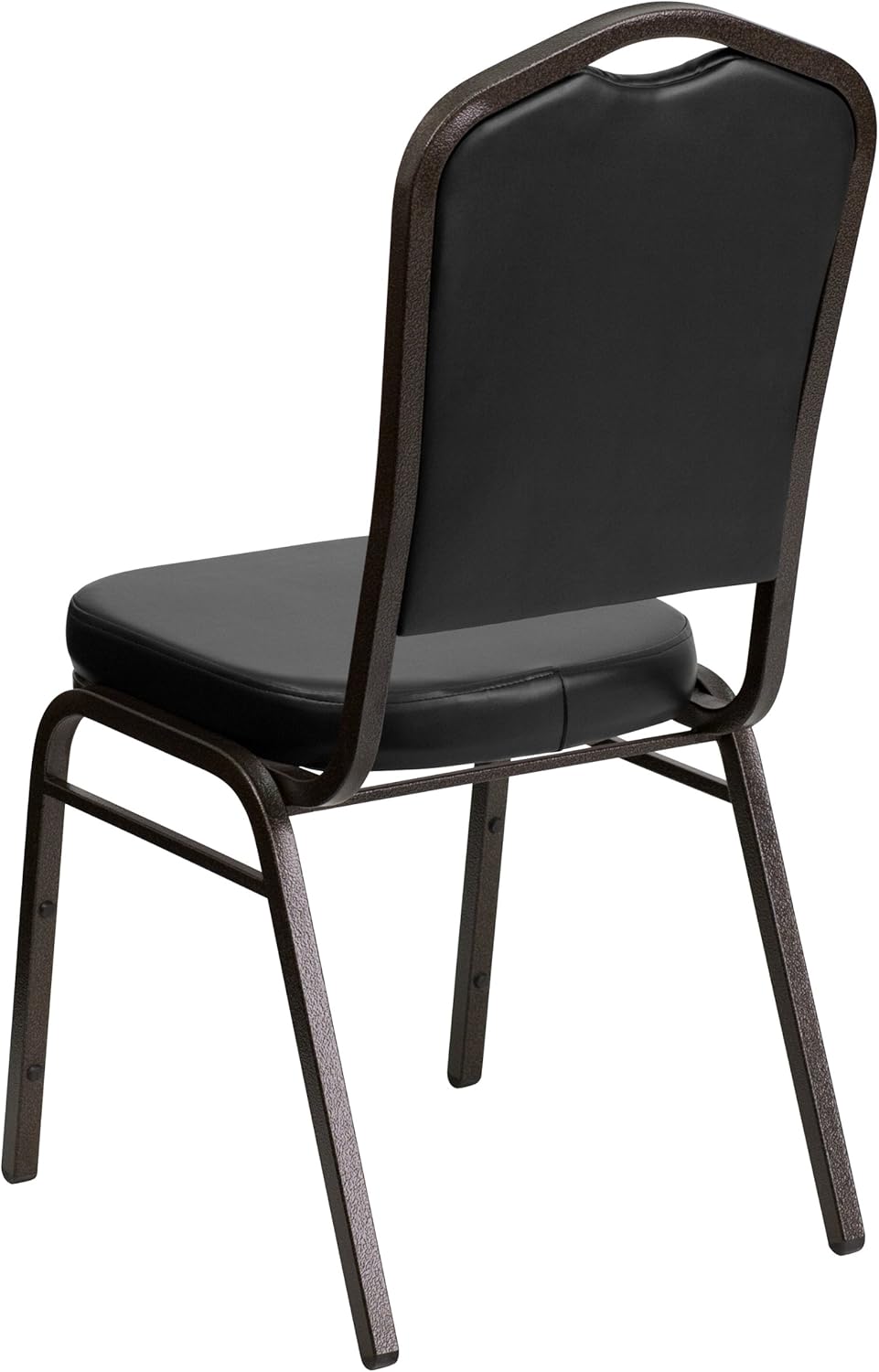 BizChair Silla de banquete apilable con respaldo de corona en vinilo negro – Marco de vena dorada