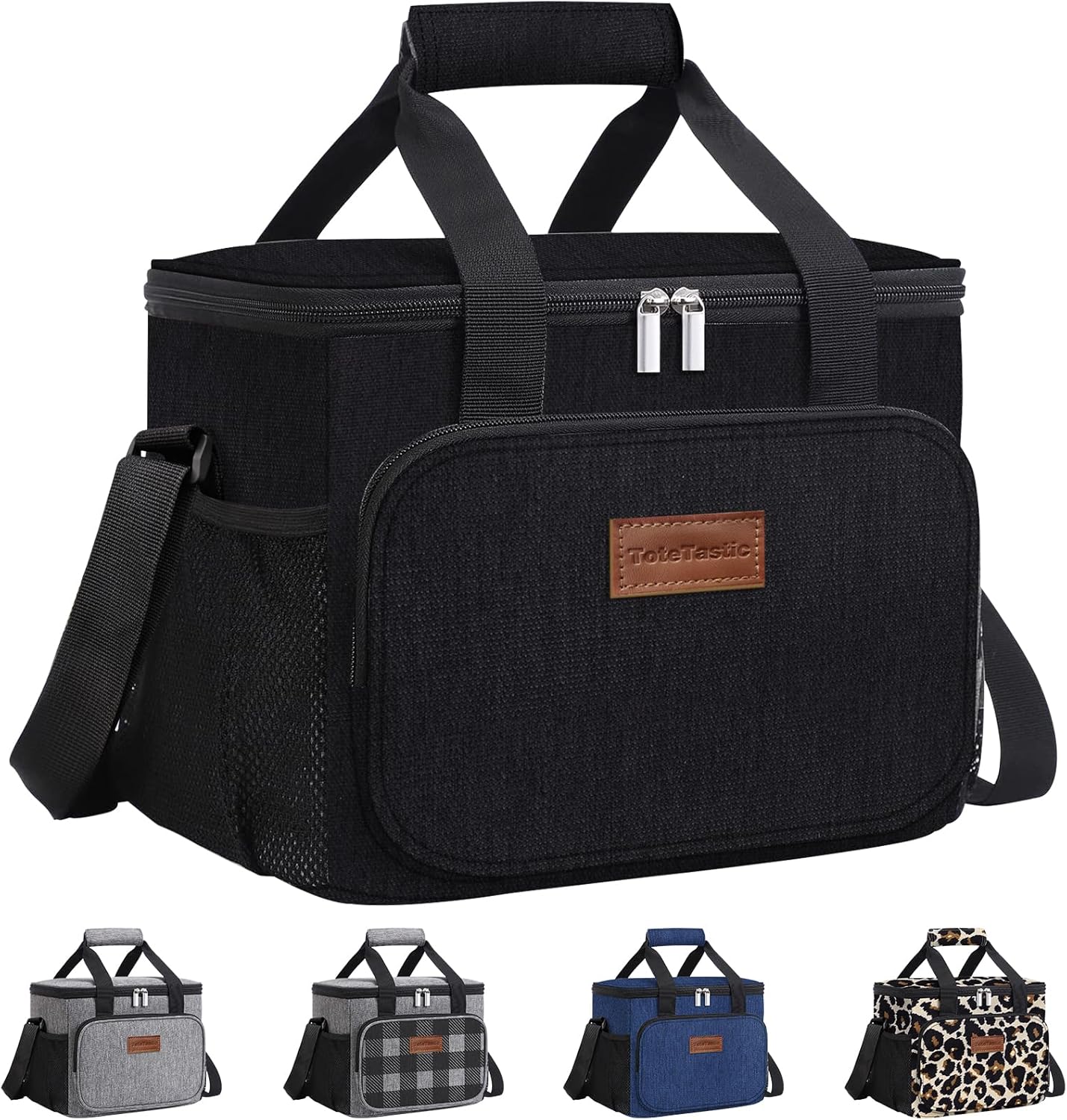 Lonchera reutilizable aislada para mujereshombres, bolsa de almuerzo a prueba de fugas con correa ajustable para el hombro, bolsillo frontal con