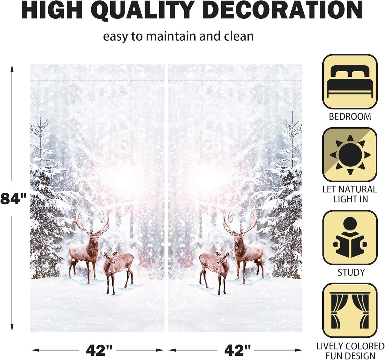 Cortina de ventana de bosque de invierno con estampado de Feliz Navidad, cortinas para sala de estar, fantasía, nevado, país de las maravillas,