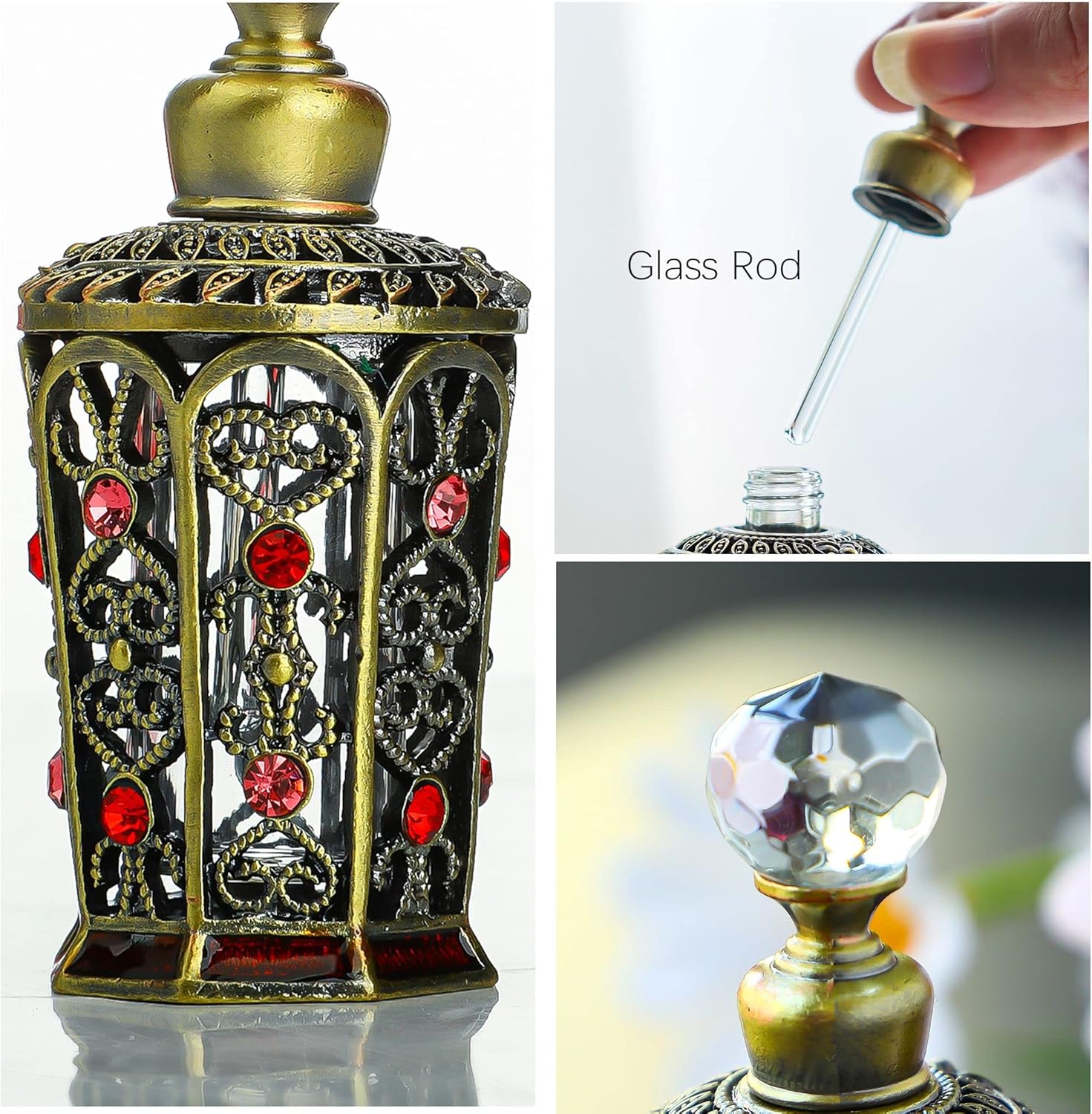 YU FENG Frascos de perfume de cristal antiguos vacíos vintage con joyas decorativas de lujo para frascos de perfume (0.3 fl oz)
