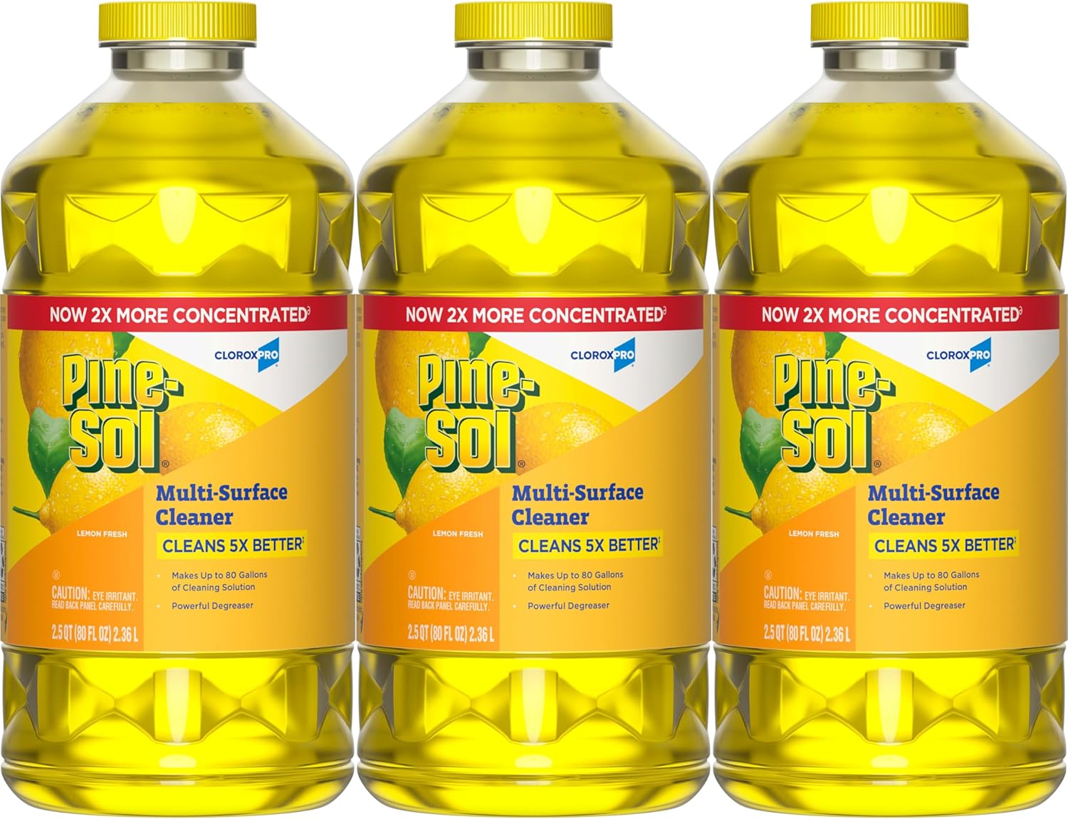 CloroxPro Pine-Sol Limpiador multisuperficie, fórmula concentrada 2x, limón fresco, 80 onzas líquidas, paquete de 3