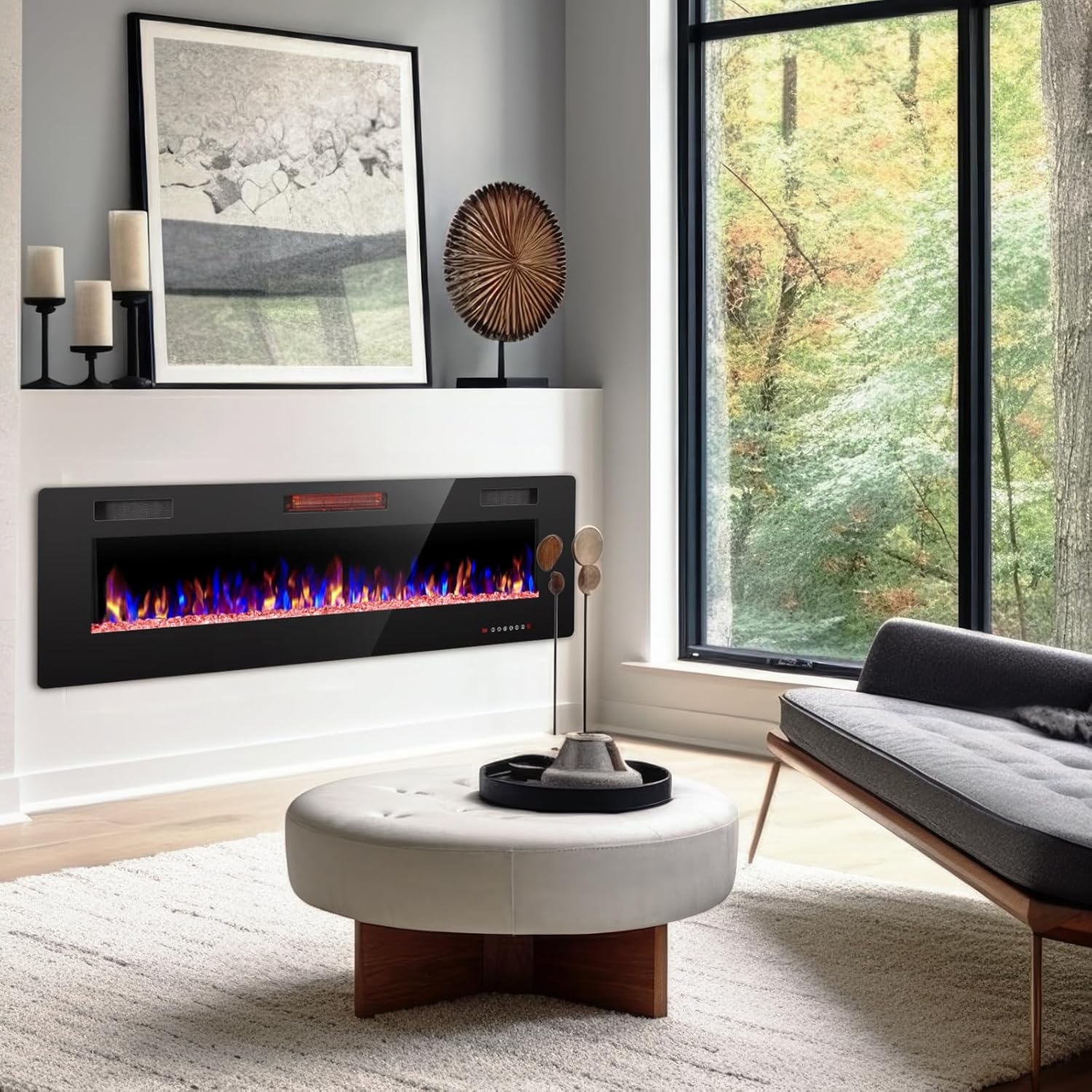 Crzoe Chimenea eléctrica de 36 pulgadas, calentador eléctrico empotrado en la pared y montado en la pared, calentador de chimenea lineal ultrafino