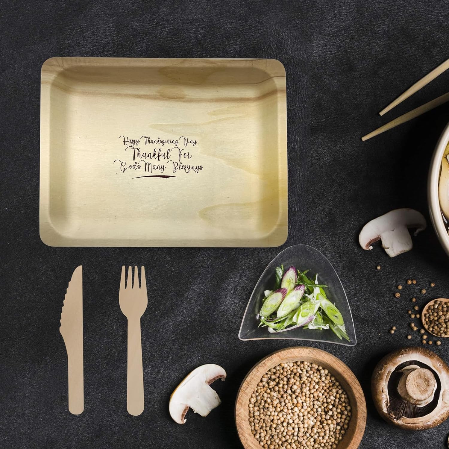 Platos de madera de 10 pulgadas con impresión personalizada “Thankful for God’s Blessings” – Paquete de 25 unidades