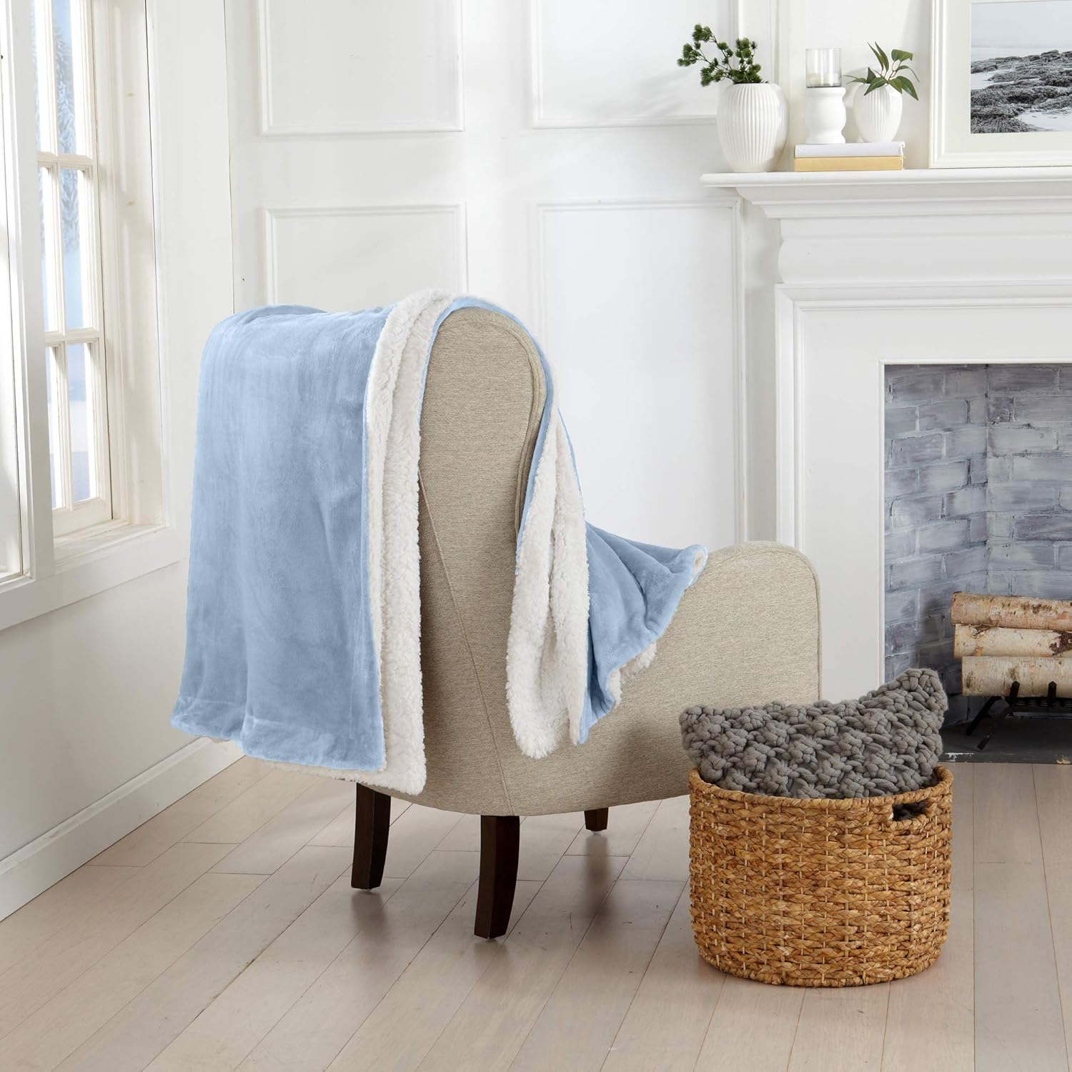 Great Bay Home – Manta de felpa de terciopelo de alta calidad, reversible, dos en uno. Una manta de bereberes peluda y acogedora para todas las