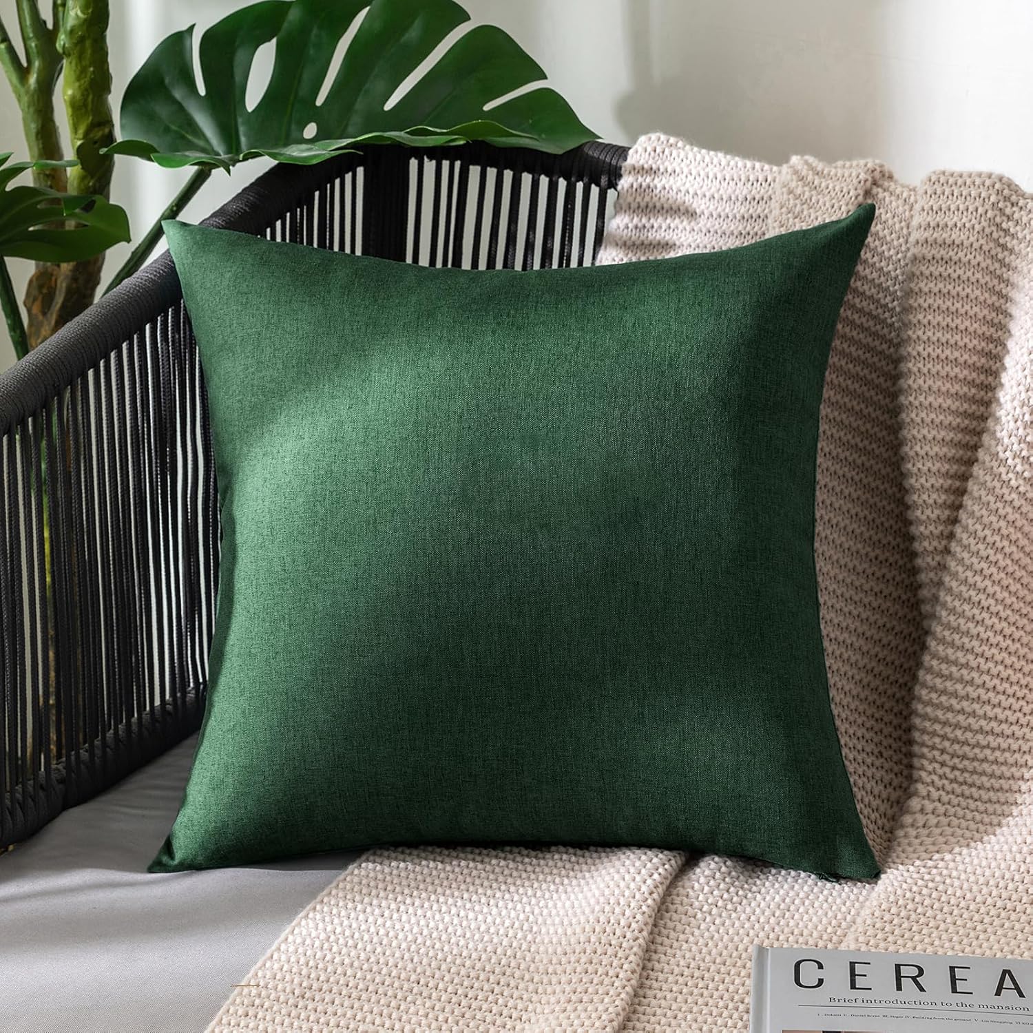 MIULEE Paquete de 2 fundas de almohada decorativas de primavera para exteriores, impermeables, sólidas, de lino de poliéster, para jardín, granja,