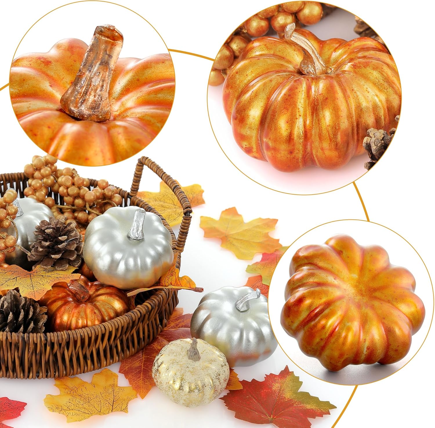 Artgar Juego de decoración de otoño 14 mini calabazas, piñas, bayas para centros de mesa y bricolaje en el hogar