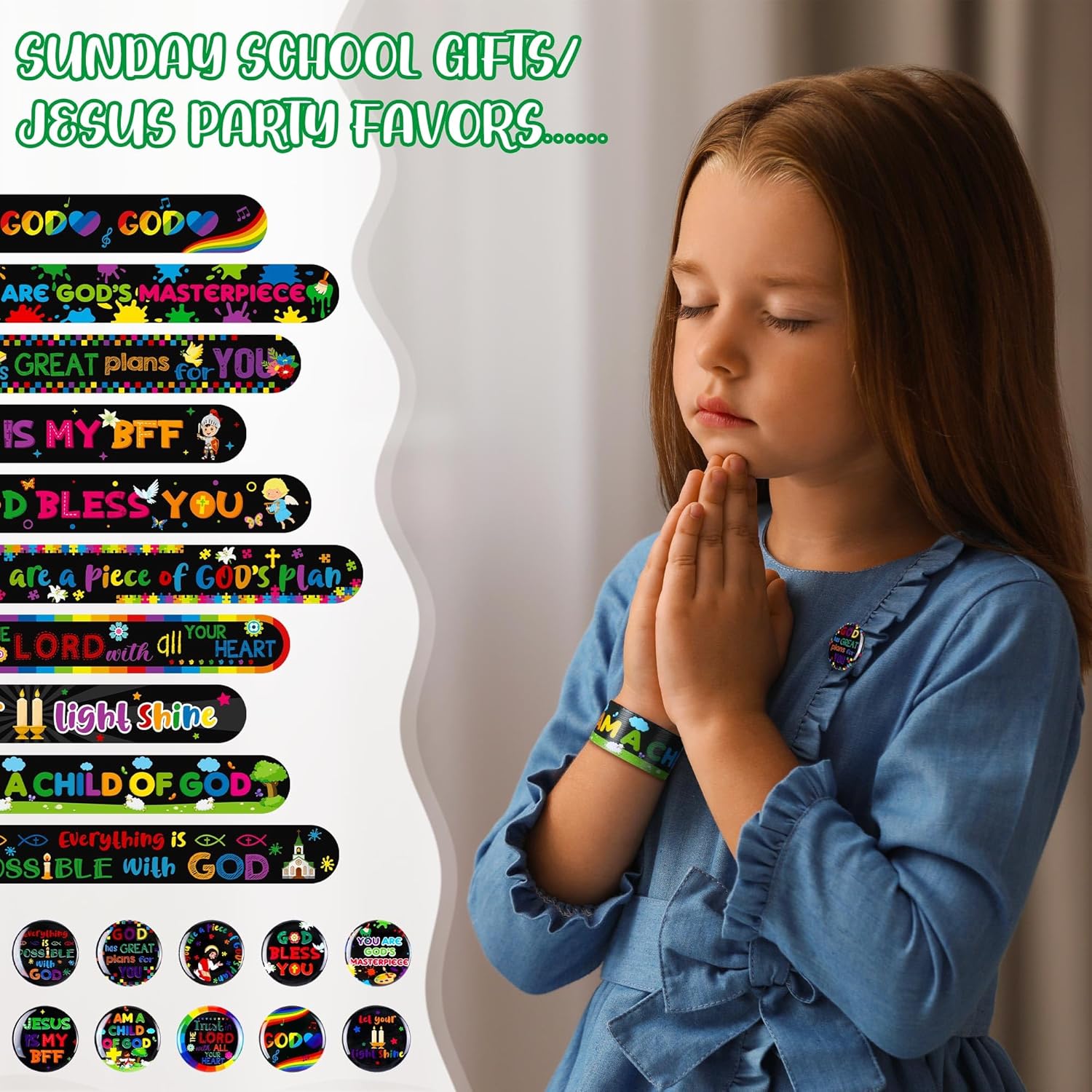 Frienda 60 pulseras religiosas con pasadores de botón Jesús te amo, pulseras cristianas de Jesús, botones de pinback para niños, regalos de fiesta
