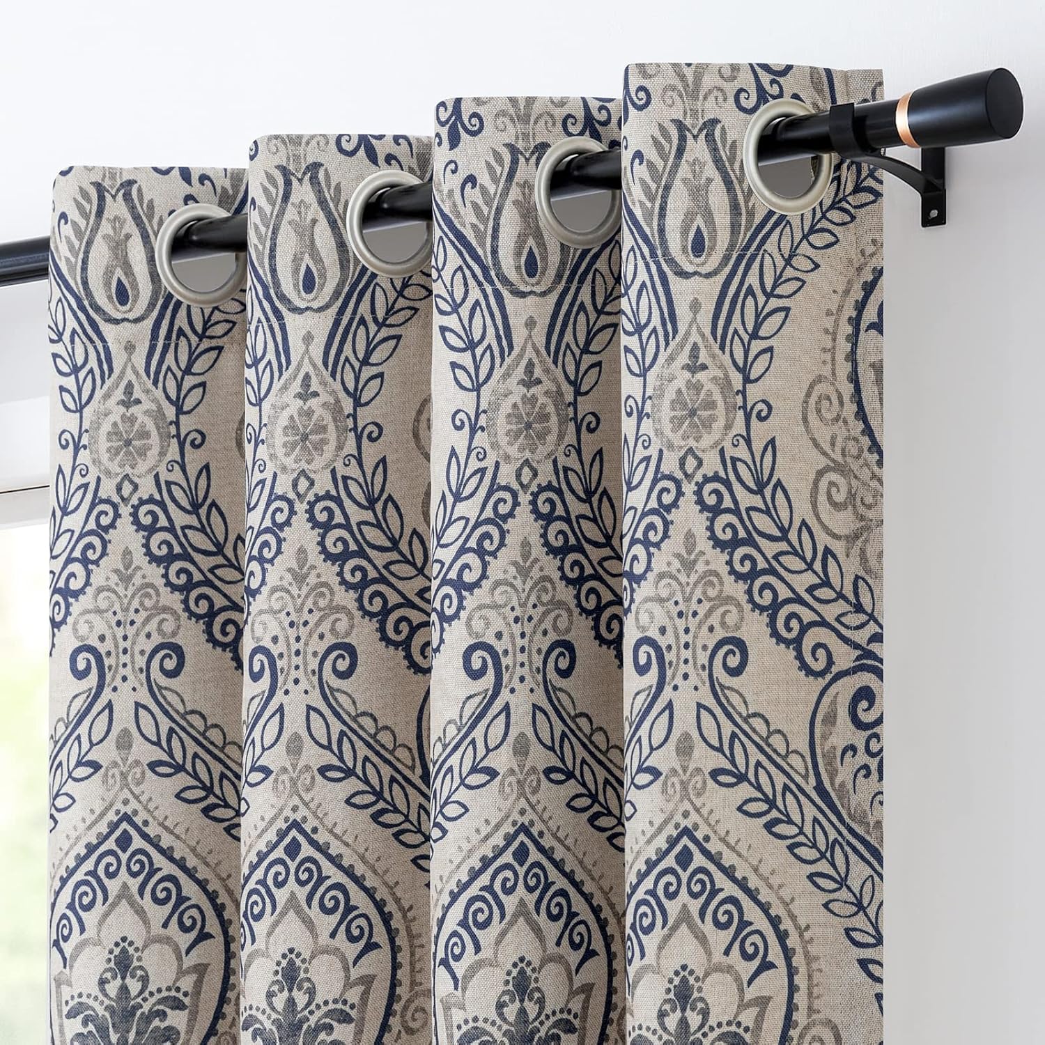 Vangao Cortinas de damasco de 63 pulgadas de largo, 2 paneles con estampado de medallón de cachemira para dormitorio, sala de estar, cortinas de