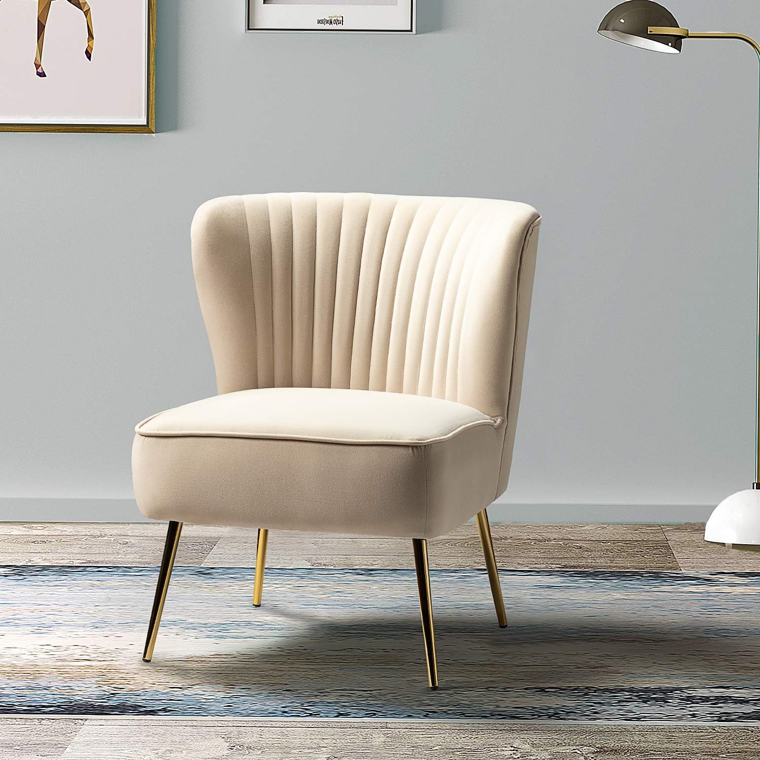 HULALA HOME Silla decorativa de terciopelo, moderna silla lateral tapizada con patas de metal dorado, silla sin brazos, cómoda silla de sala de
